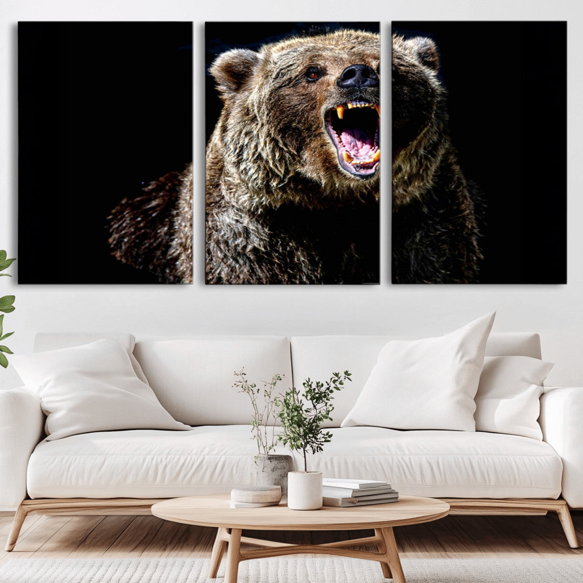 17625-MGV-CV-36X24-Grizzly Bear Canvas Print | Wildlife Wall Art for Cabin Decor | Ready to Hang Framed
