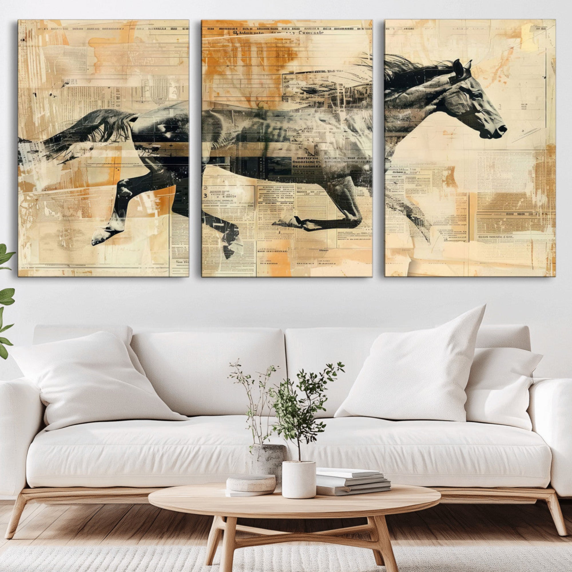 22364-MGV-CV-36X24-Chines Style Running Horse Western Wall Art | Farmhouse Wall Decor | Ready to Hang Framed Canvas