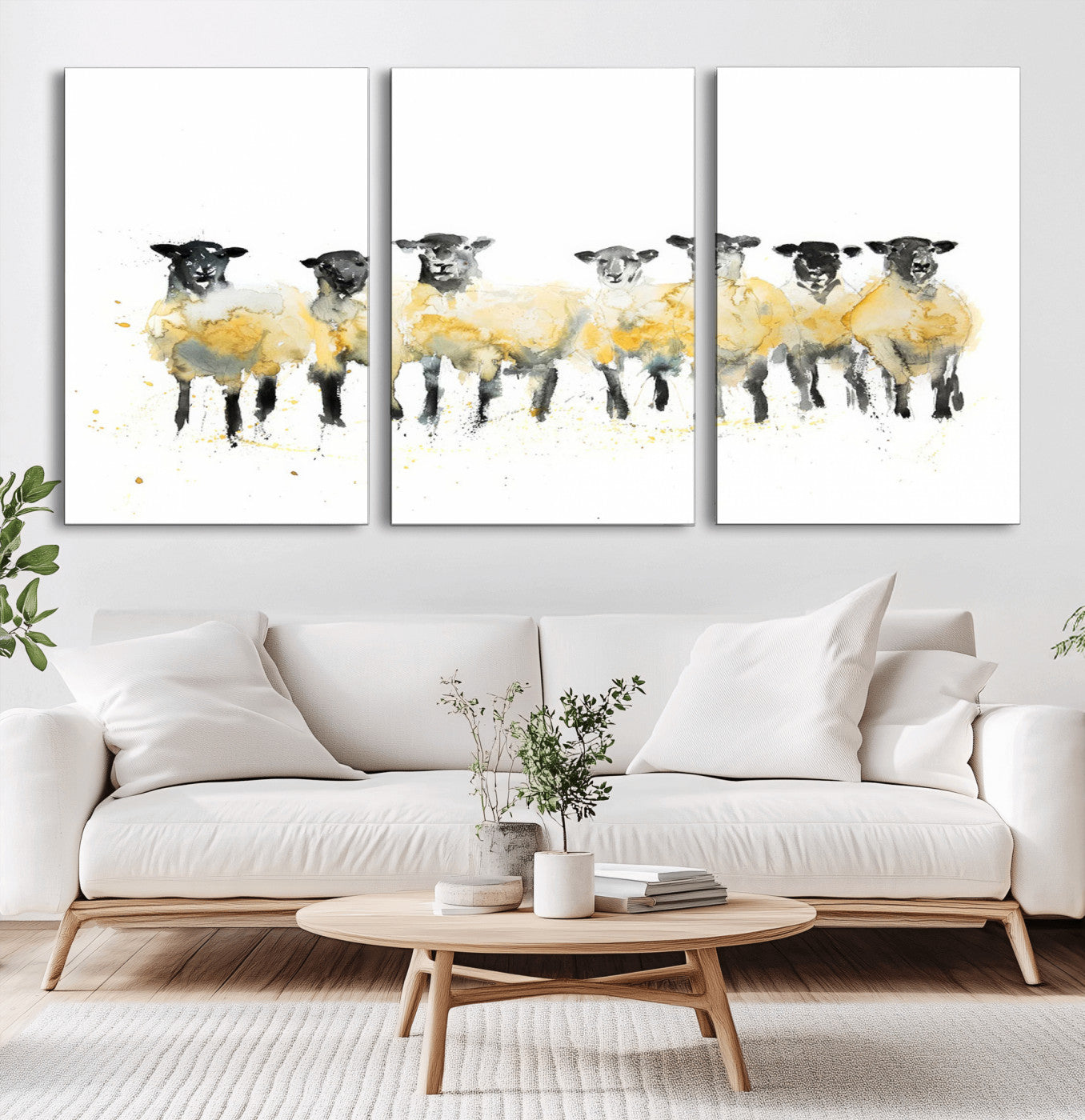 -Farmhouse Wall Art Sheep Print | Ready to Hang Framed Canvas | Rustic Barn Decor