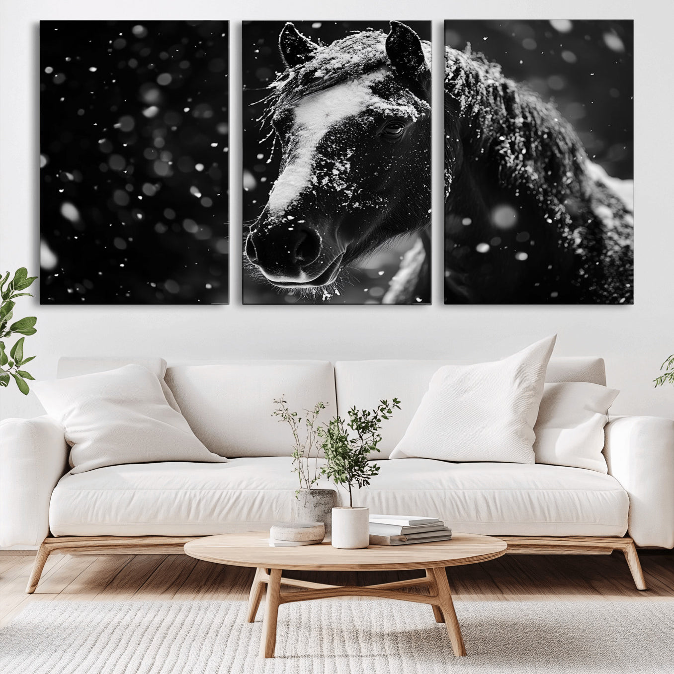 -Winter Horse Wall Art | Black and White Horse Print | Ready to Hang and Framed | Farmhouse Wall Art