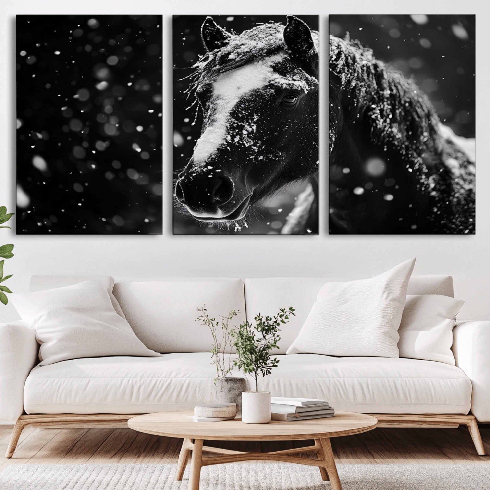 75290-MGV-CV-36X24-Winter Horse Wall Art | Black and White Horse Print | Ready to Hang and Framed | Farmhouse Wall Art