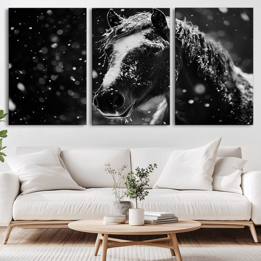 Winter Horse Wall Art, Black and White Horse Print, Ready to Hang