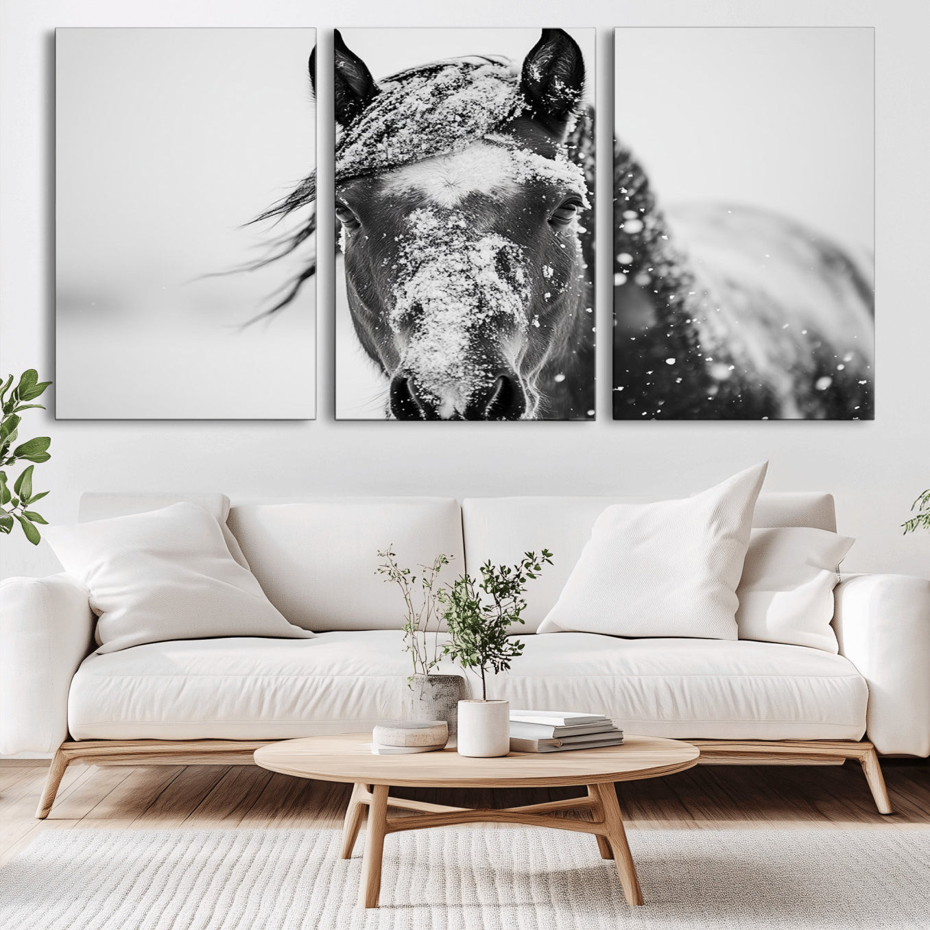-Western Wall Art | Black and White Winter Horse Wall Art | Ready to Hang and Framed | Farmhouse and