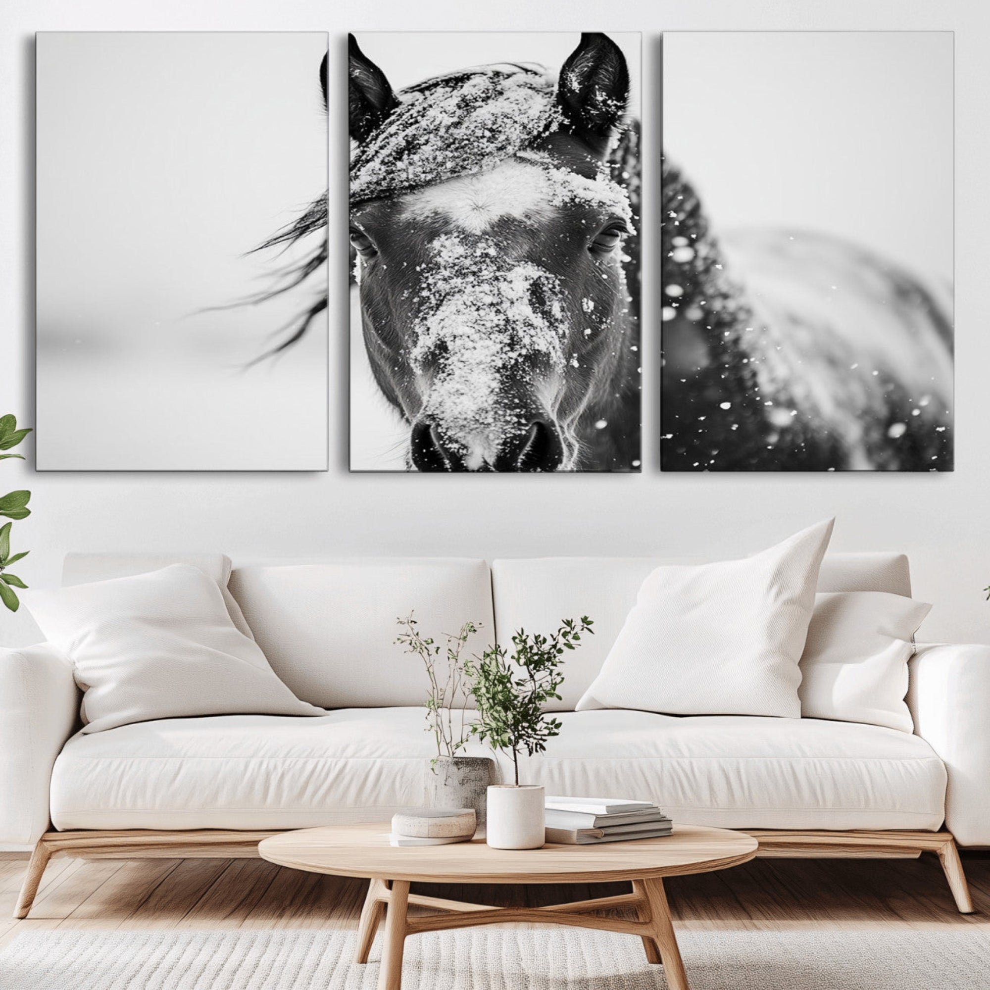 58804-MGV-CV-36X24-Western Wall Art | Black and White Winter Horse Wall Art | Ready to Hang and Framed | Farmhouse and