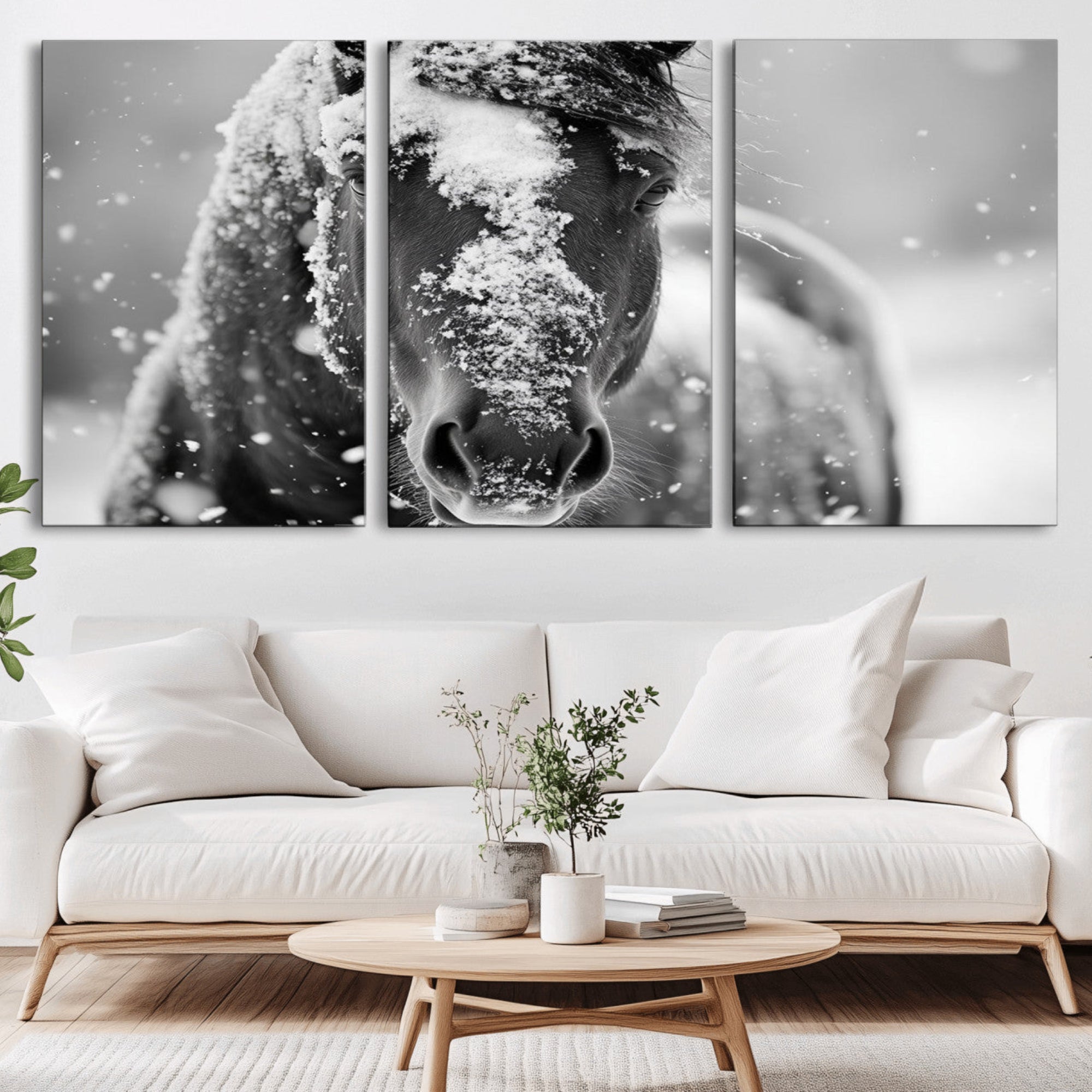 72248-MGV-CV-36X24-Black and White Horse Winter Wall Art | Ready to Hang and Framed | Farmhouse Wall Decor | Western