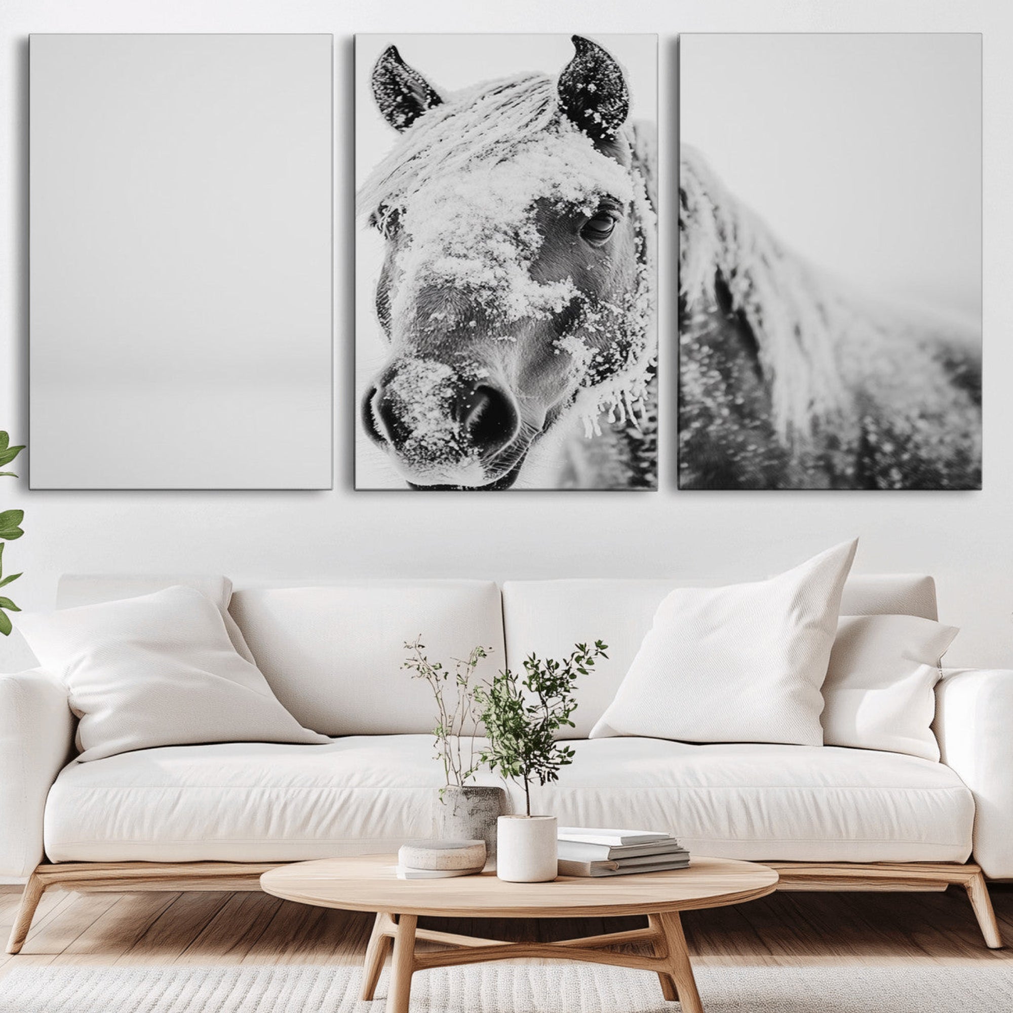 36319-MGV-CV-36X24-White Horse Wall Art | Ready to Hang and Framed | Winter Horse Wall Art Print for Farmhouse and