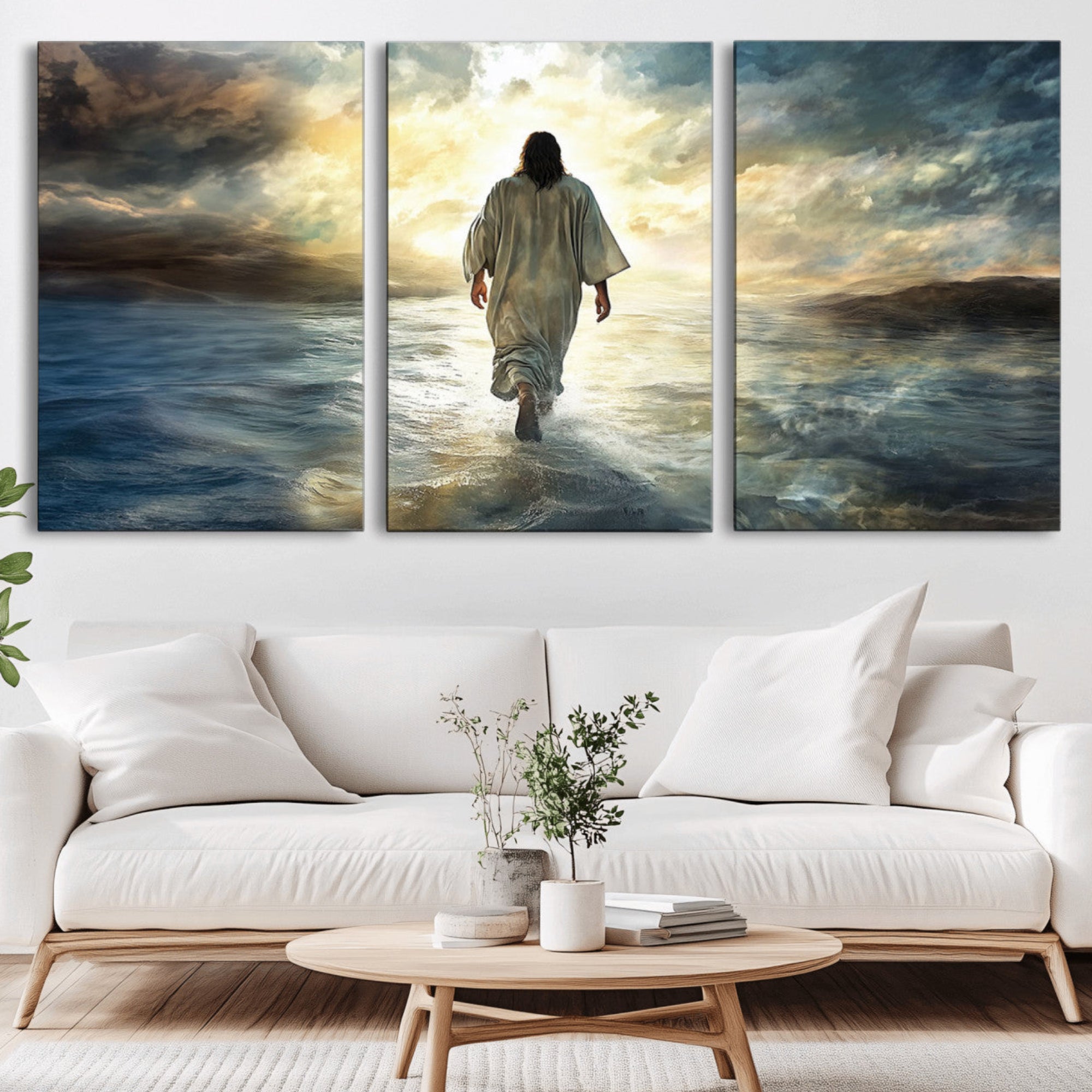 82295-MGV-CV-36X24-Jesus Walking on Water Wall Art | Canvas Print | Ready to Hang | Christian Home Decor | Spiritual