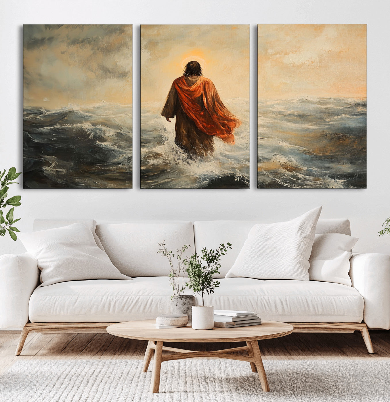-Jesus Walking on Water, Christian Wall Art, Jesus Christ Walking on Oil Painting Style Print
