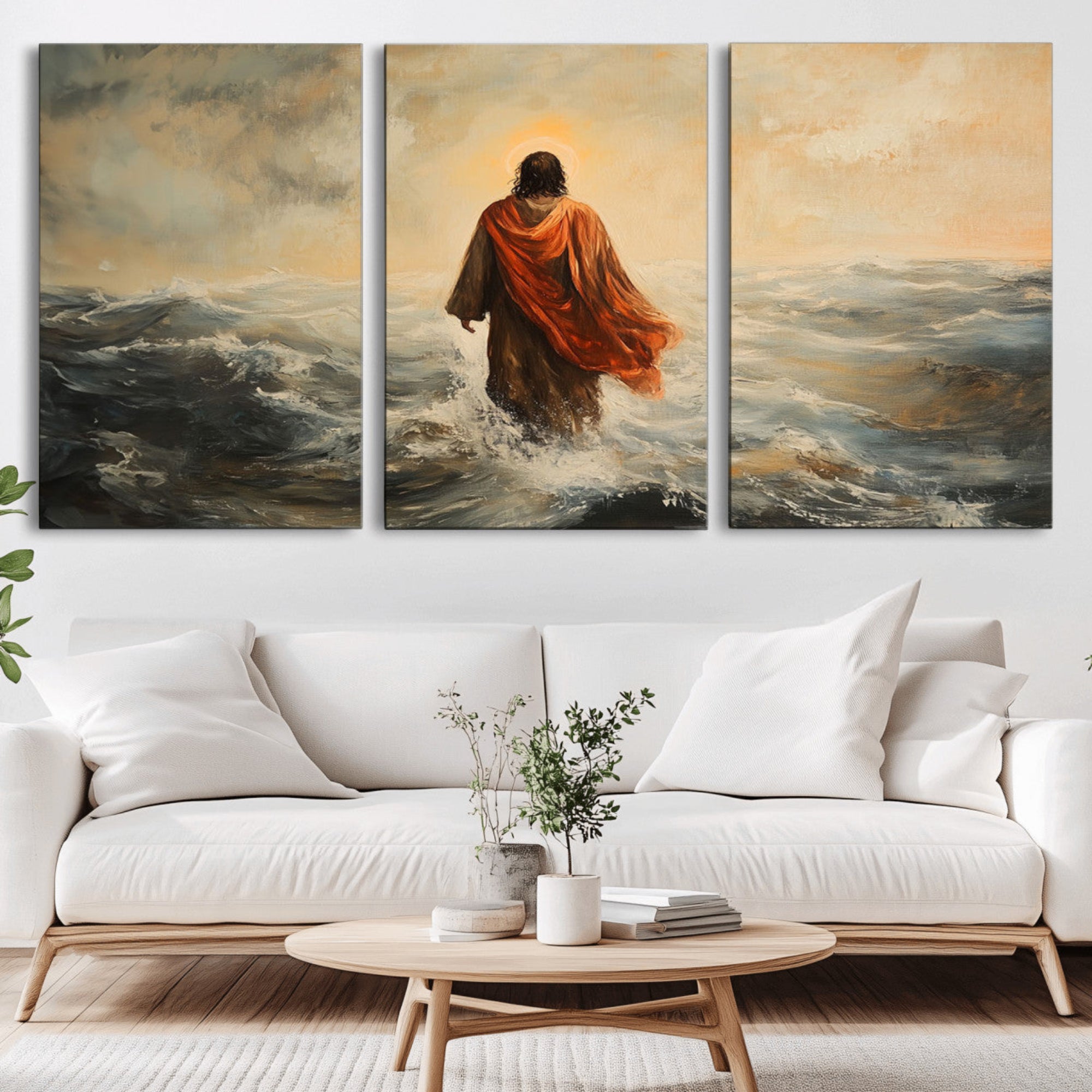 33344-MGV-CV-36X24-Jesus Walking on Water, Christian Wall Art, Jesus Christ Walking on Oil Painting Style Print