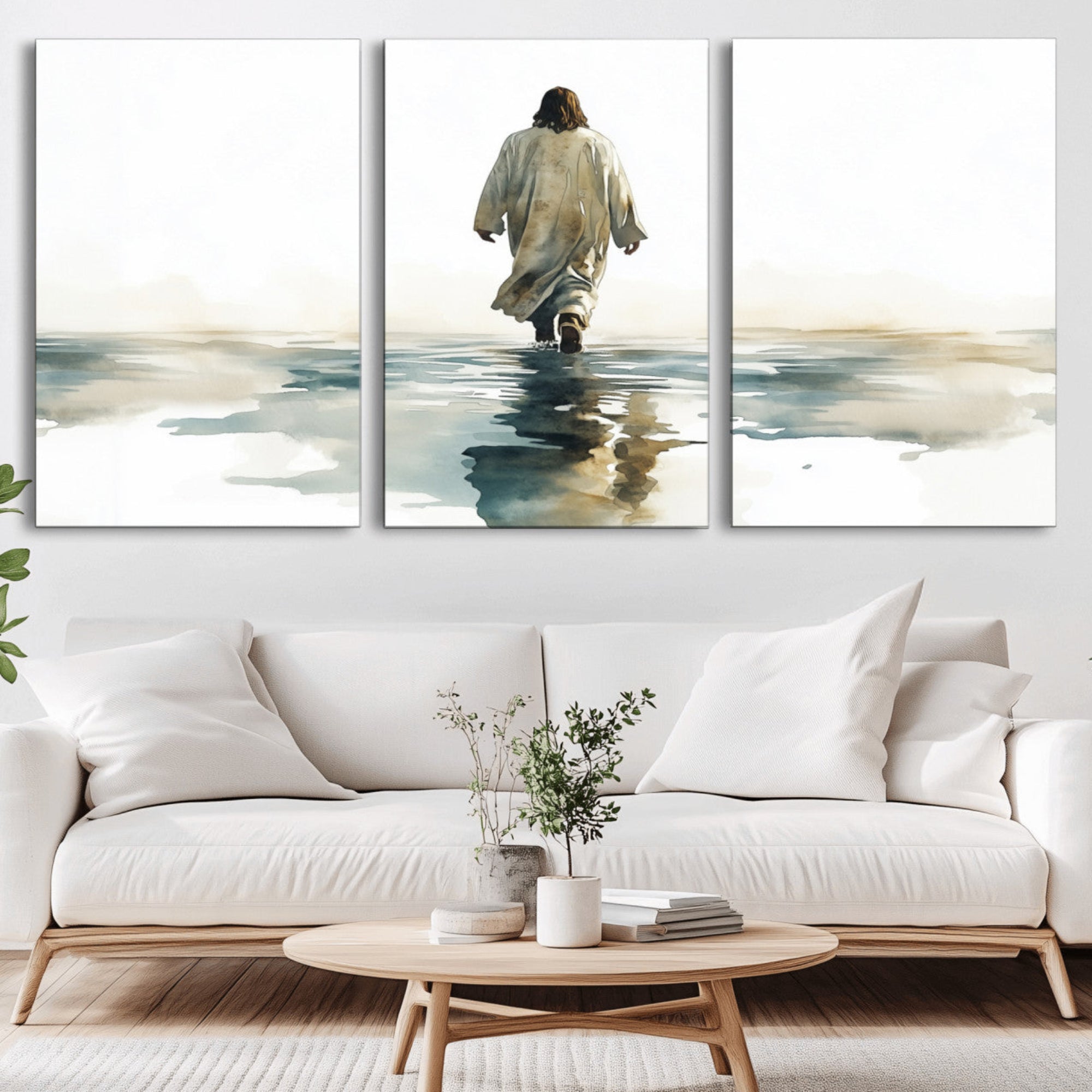 77475-MGV-CV-36X24-Watercolor Jesus Walking on Water Canvas Print, Christian Wall Art, Jesus Christ Walking
