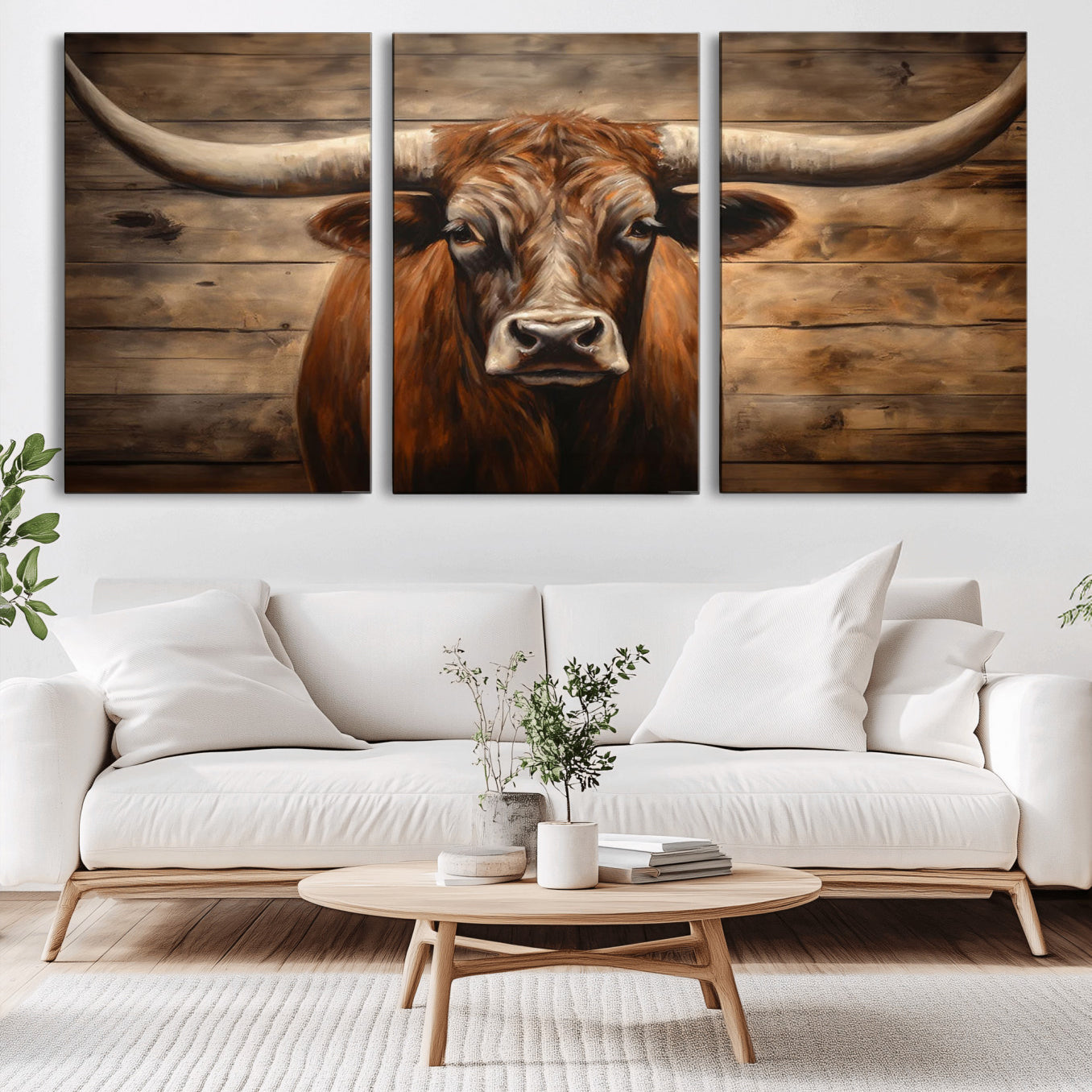 -Longhorn Bull Wall Art | Canvas Print | Ready to Hang | Rustic Farmhouse Wall Decor | Western Barn