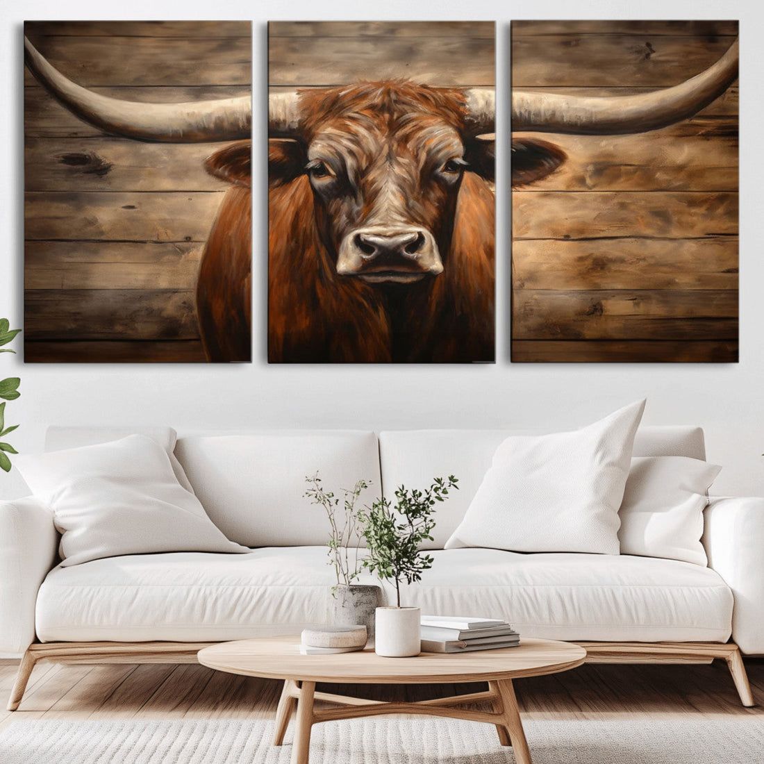 Longhorn Bull Wall Art | Canvas Print | Ready to Hang | Rustic Farmhouse Wall Decor