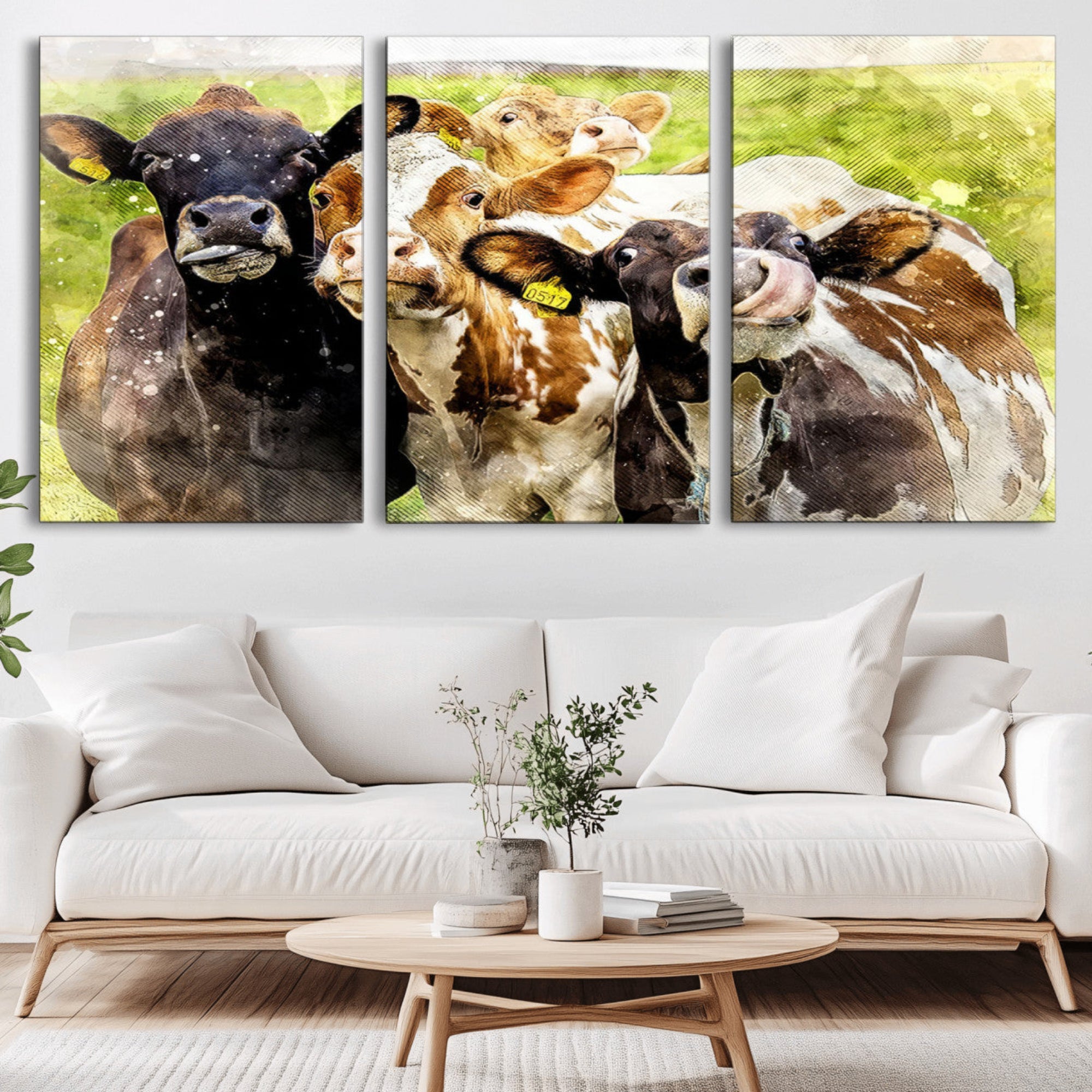 62642-MGV-CV-36X24-Curious Cows Farmhouse Wall Art | Ready to Hang and Framed Canvas Print | Rustic Farm Decor