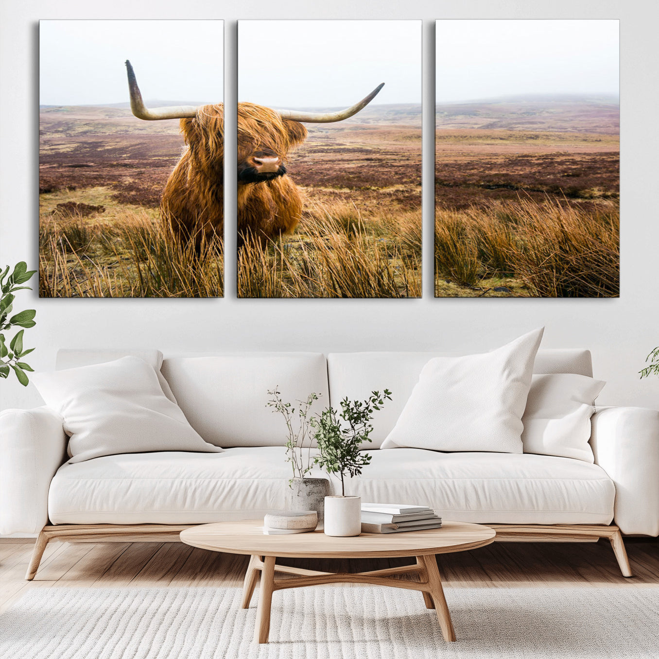 -Scottish Highland Cow Canvas Wall Art – Rustic Farmhouse Charm with Highland Cattle – Ready to Hang
