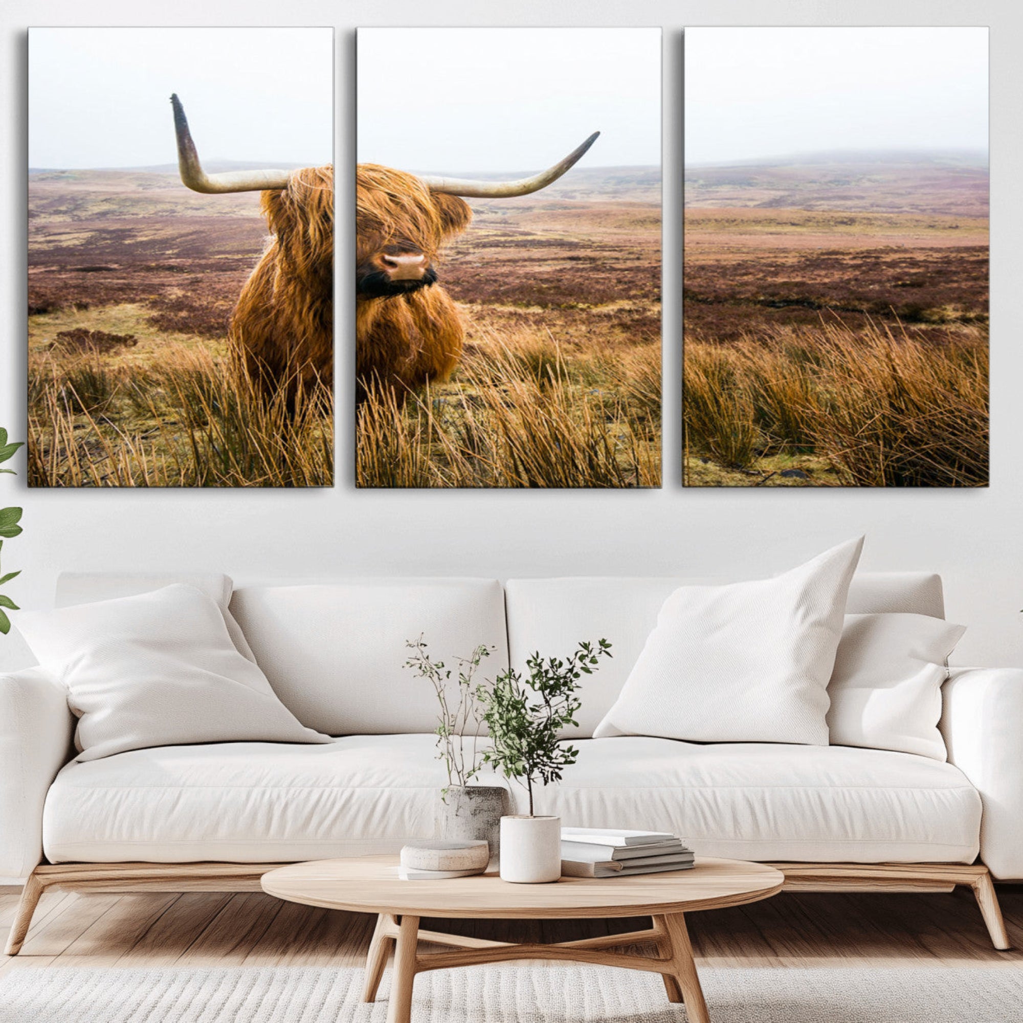 97274-MGV-CV-36X24-Scottish Highland Cow Canvas Wall Art – Rustic Farmhouse Charm with Highland Cattle – Ready to Hang