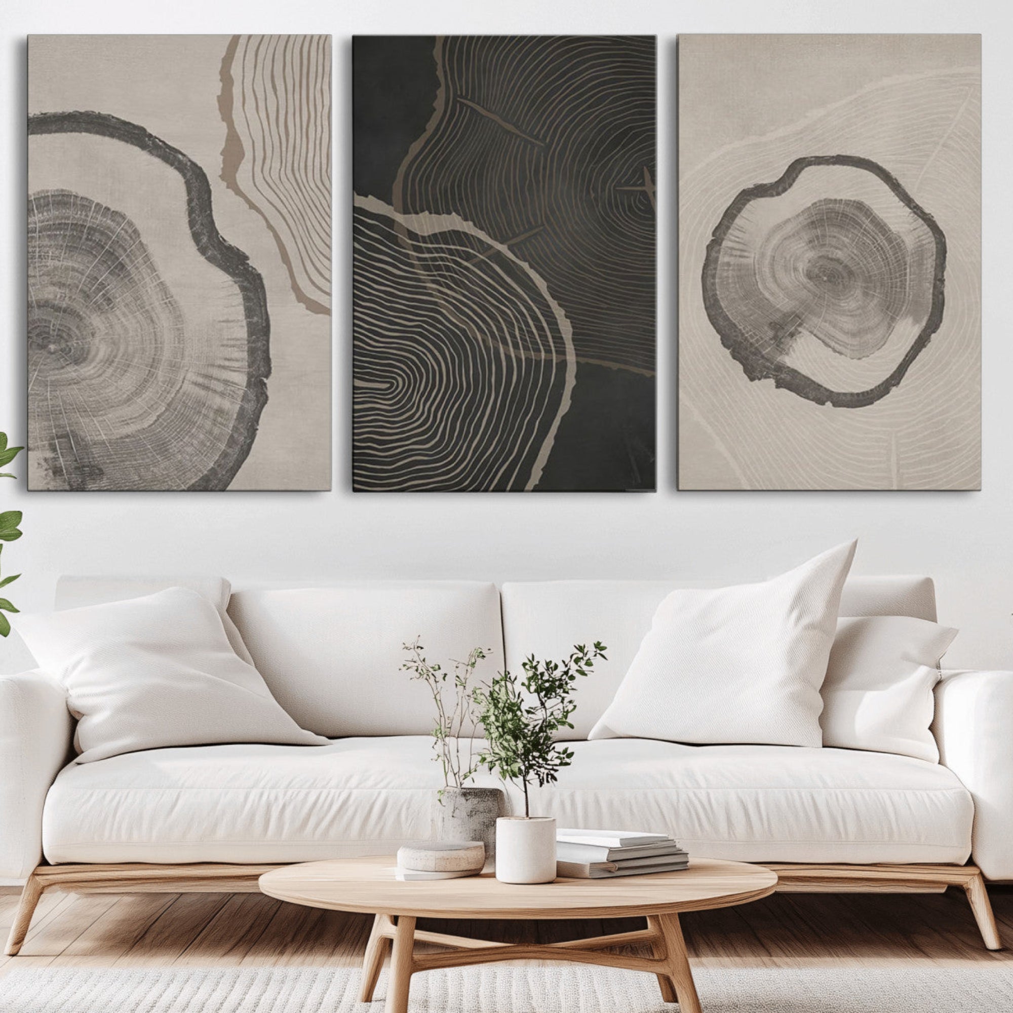 25407-MGV-CV-36X24-Minimalist Tree Rings Wall Art | Modern Abstract Canvas Print Set | Ready to Hang and Framed |