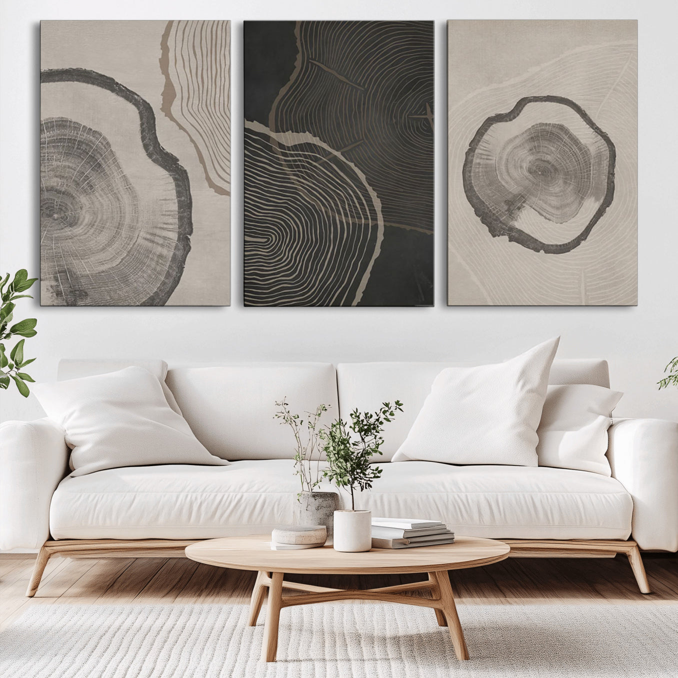 25407-MGV-CV-60X30-3P - Modern Abstract Tree Ring Canvas Art Set | 3 Panel Large Tree Ring Design for Living Room, Office,