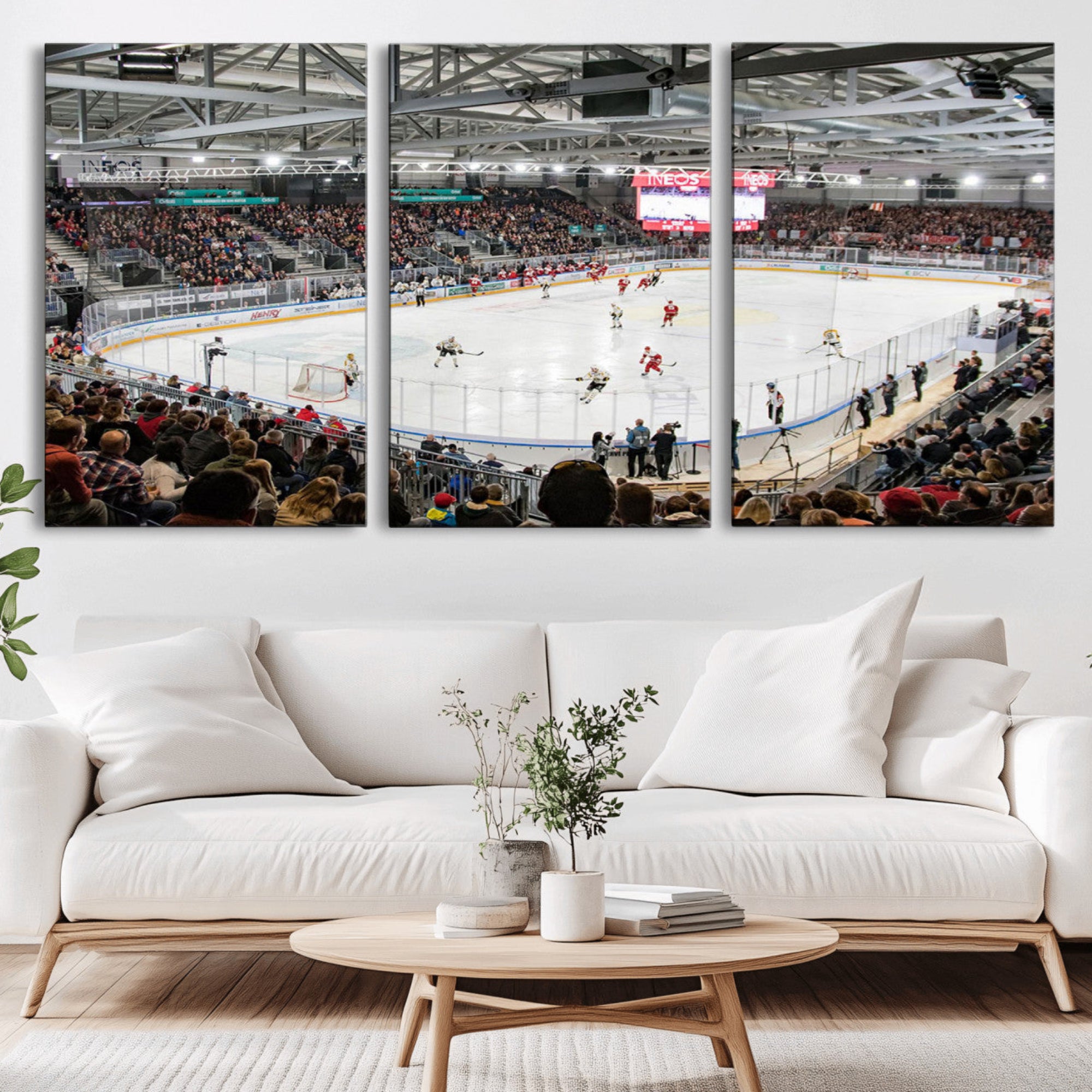 79352-MGV-CV-36X24-Lausanne Arena Ice Hockey Stadium Wall Art Canvas Print, Framed Lausanne Arena Ice Hockey Canvas