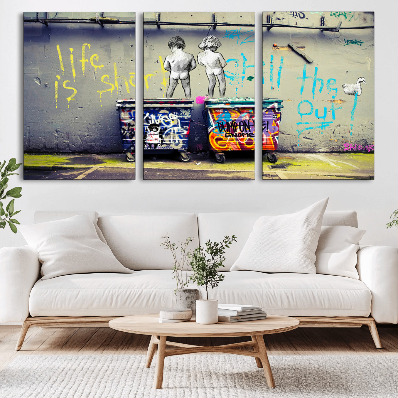 -Banksy Life is Short Wall Art - Iconic Graffiti Art on Framed Ready-to-Hang Canvas - Street Art
