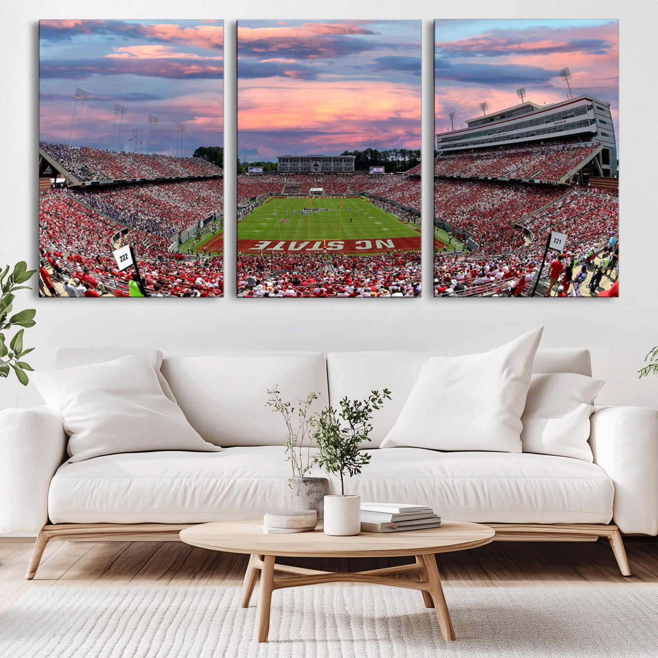 -Carter-Finley Stadium Art Sunset Game Triple Canvas Wall Art - NC State Wolfpack Football Match