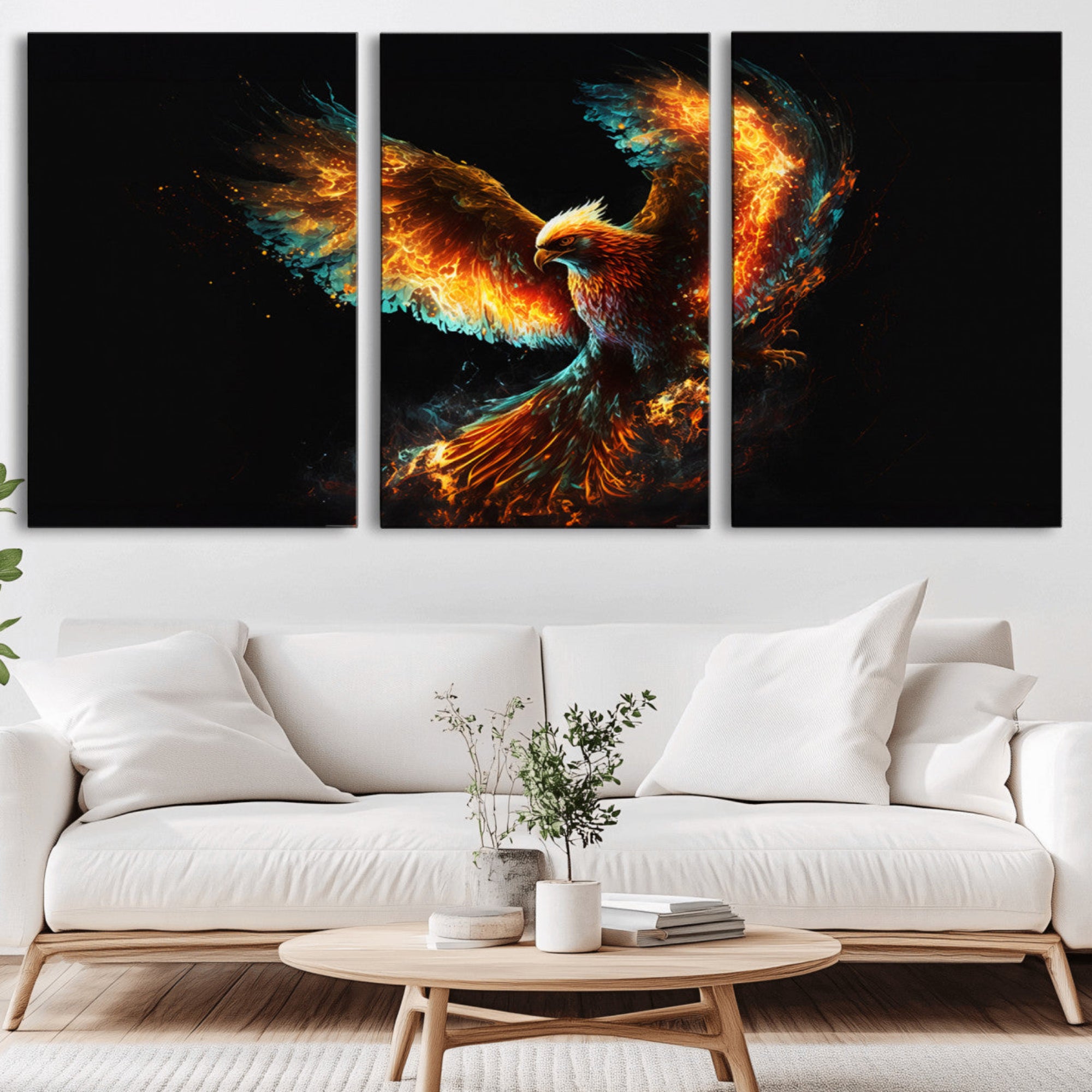 94554-MGV-CV-36X24-Fiery Phoenix Canvas Print | Ready to Hang Wall Art | Bold Fantasy Decor for Living Room | Majestic