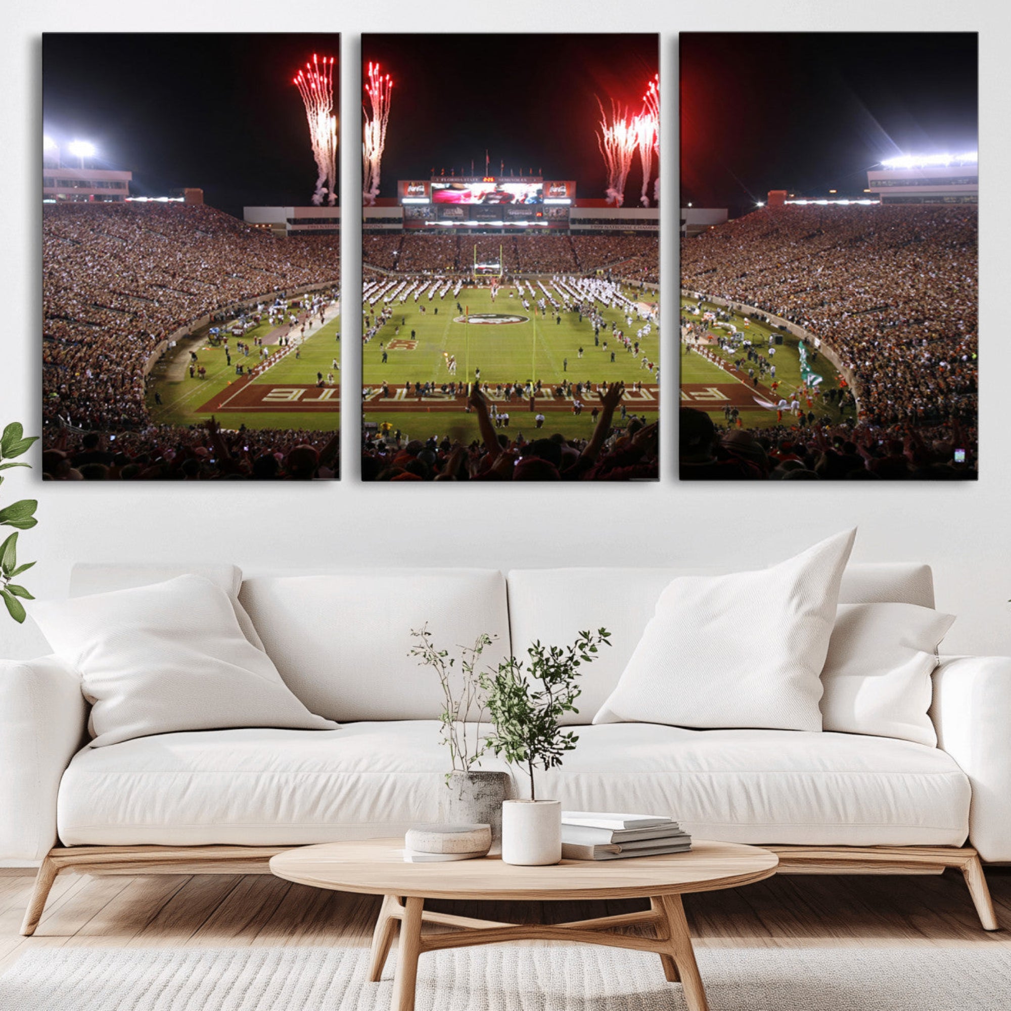 86288-MGV-CV-36X24-Framed Florida State Seminoles Football Team Print - Tallahassee Doak Campbell Stadium Wall Art