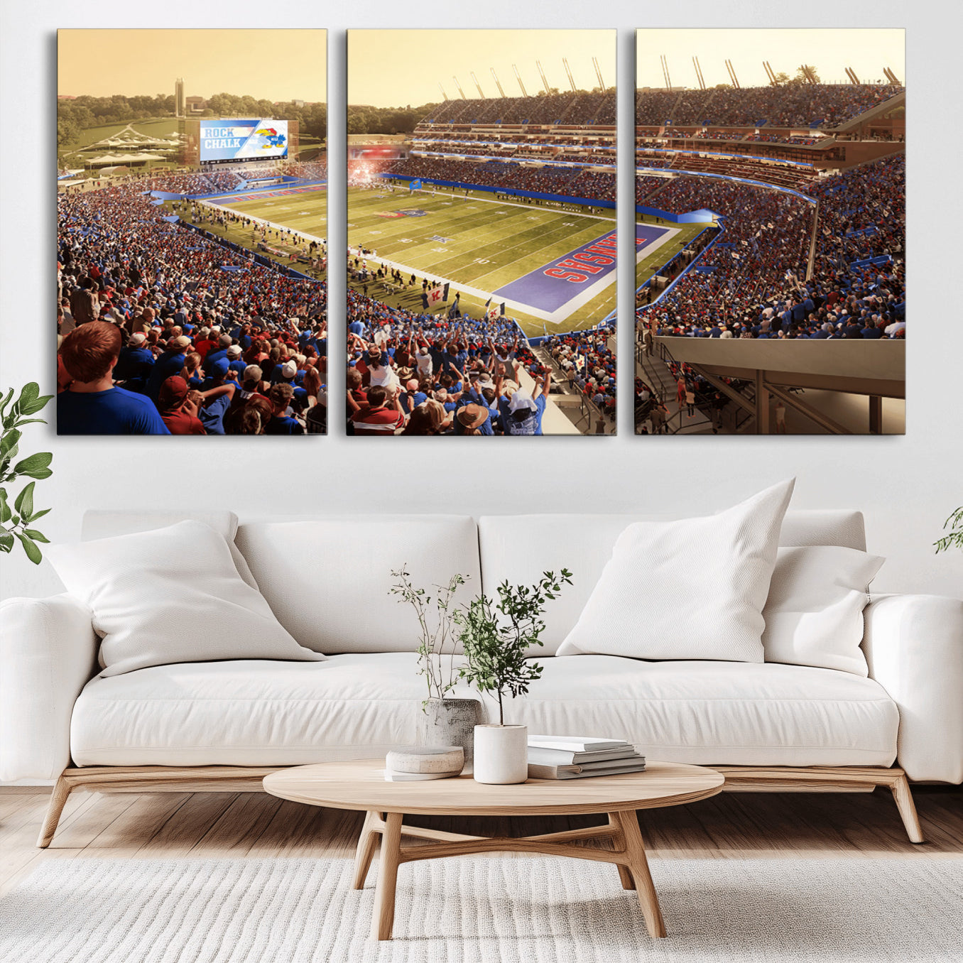 -University of Kansas Jayhawks Football Team Print - Lawrence Kansas Memorial Stadium Wall Art Canvas