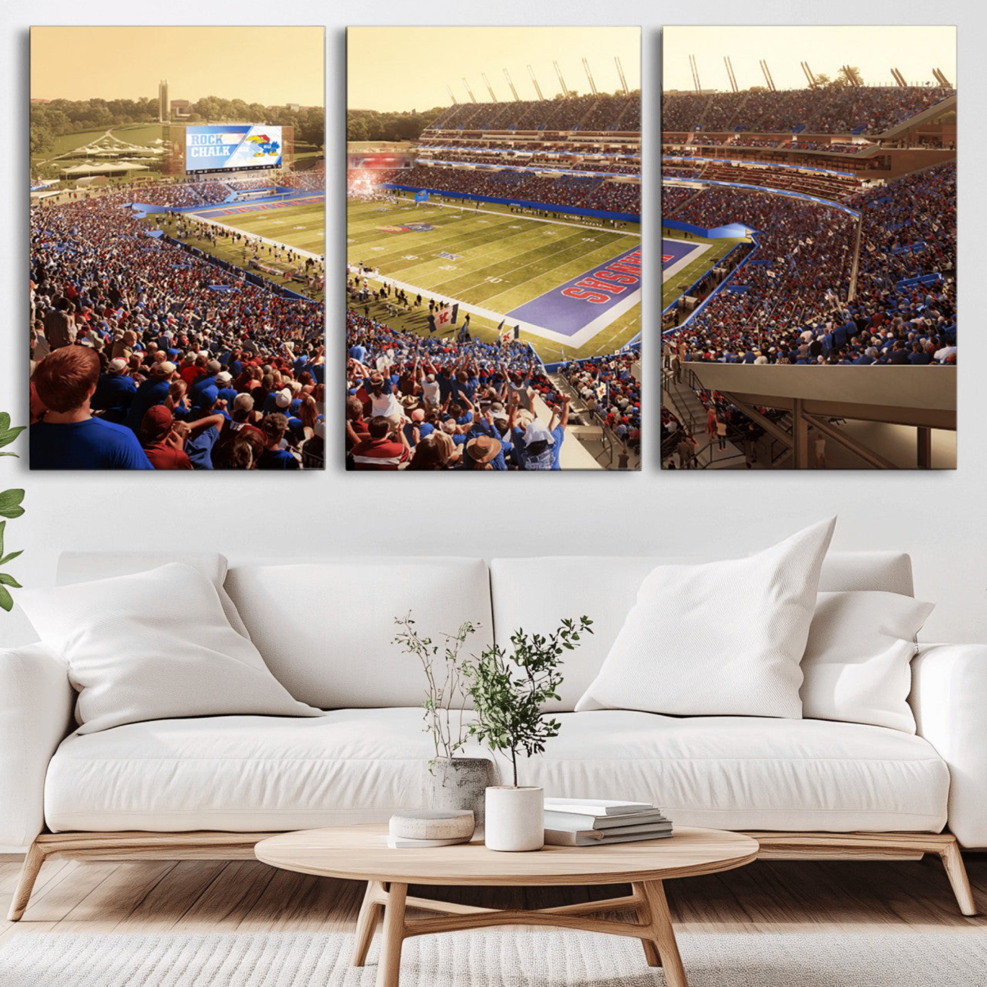 71731-MGV-CV-36X24-University of Kansas Jayhawks Football Team Print - Lawrence Kansas Memorial Stadium Wall Art Canvas