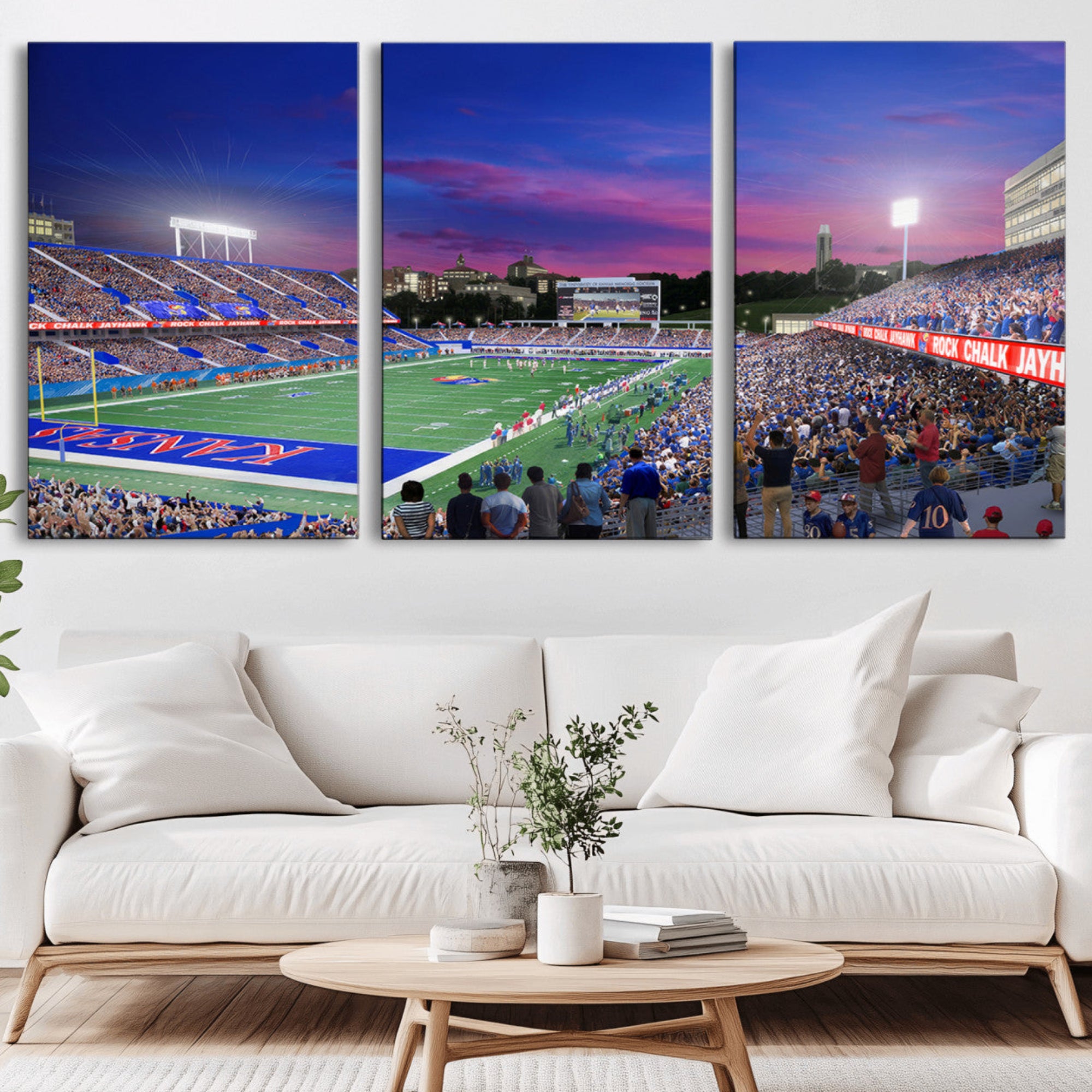 15407-MGV-CV-36X24-University of Kansas Jayhawks Football Team Print Canvas- Lawrence Kansas Memorial Stadium Wall Art