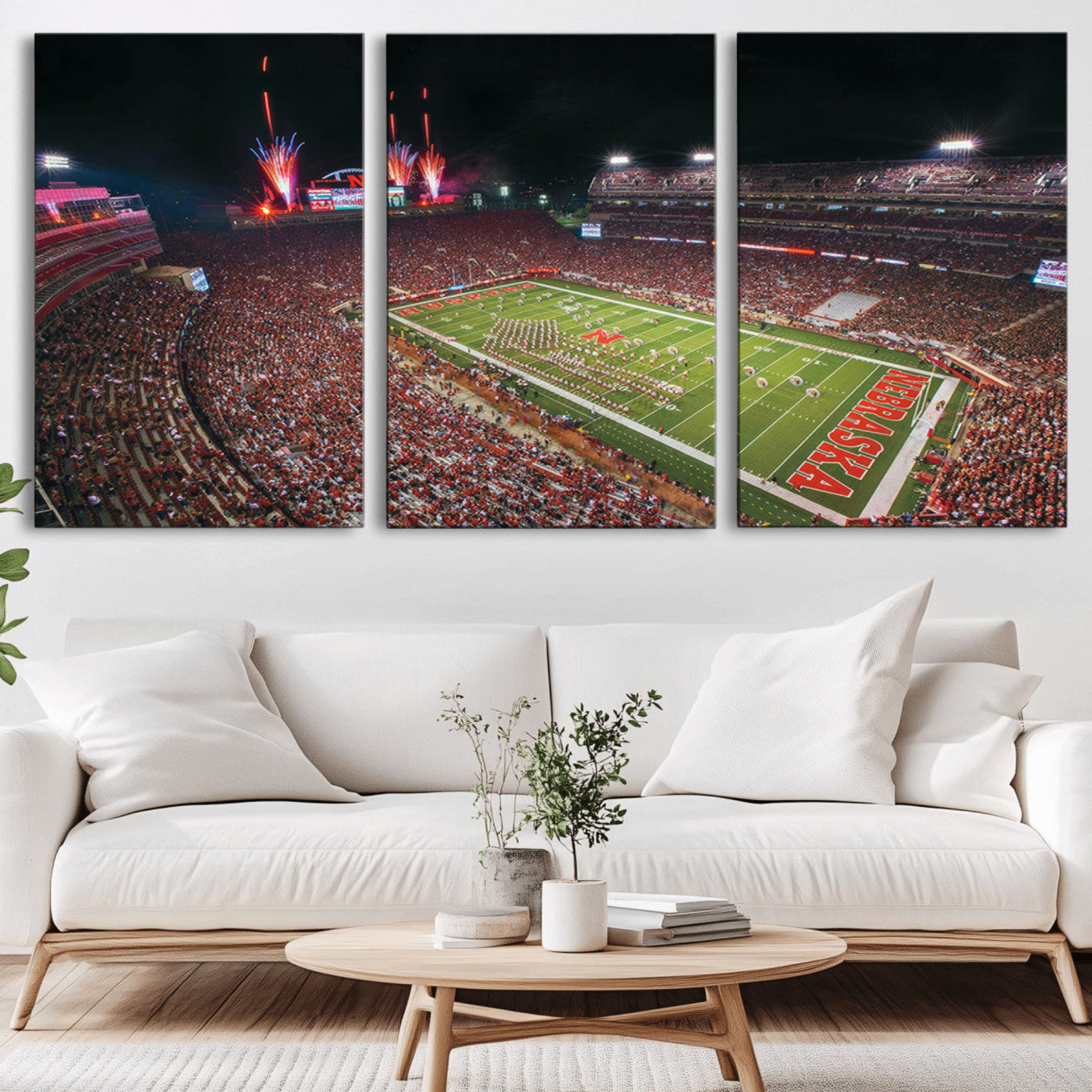 -University of Nebraska Cornhuskers Football Team Print - Lincoln Memorial Stadium Wall Art Canvas