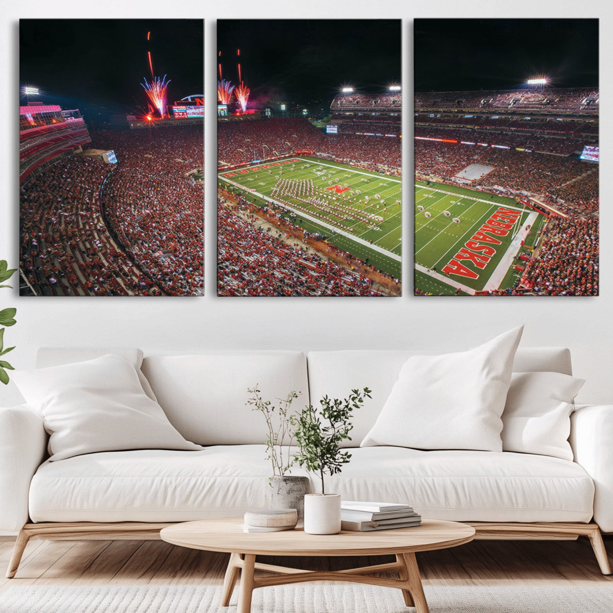 51773-MGV-CV-36X24-University of Nebraska Cornhuskers Football Team Print - Lincoln Memorial Stadium Wall Art Canvas