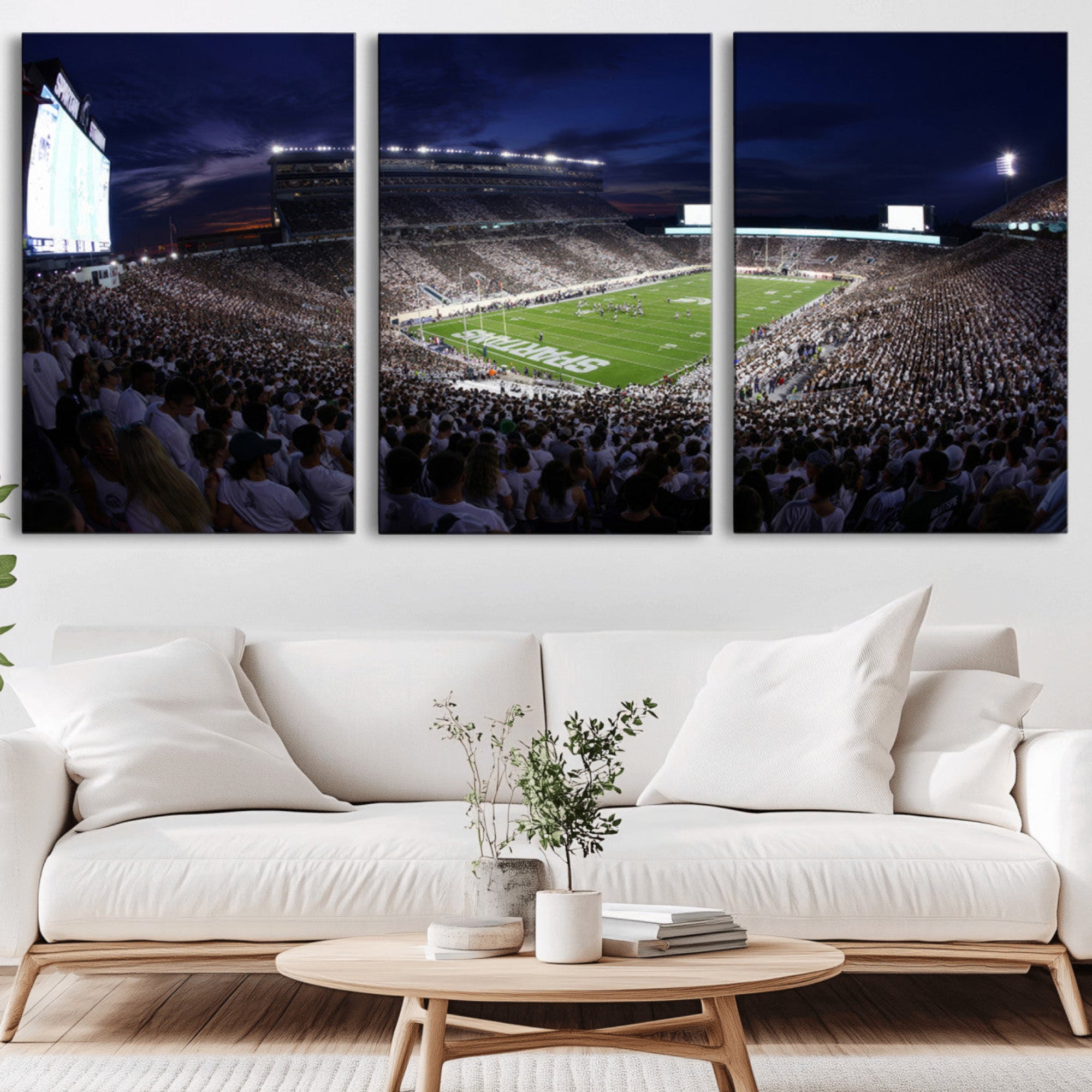 75193-MGV-CV-36X24-Michigan State Spartans Canvas, Framed Football Team Print - East Lansing Spartan Stadium Wall Art