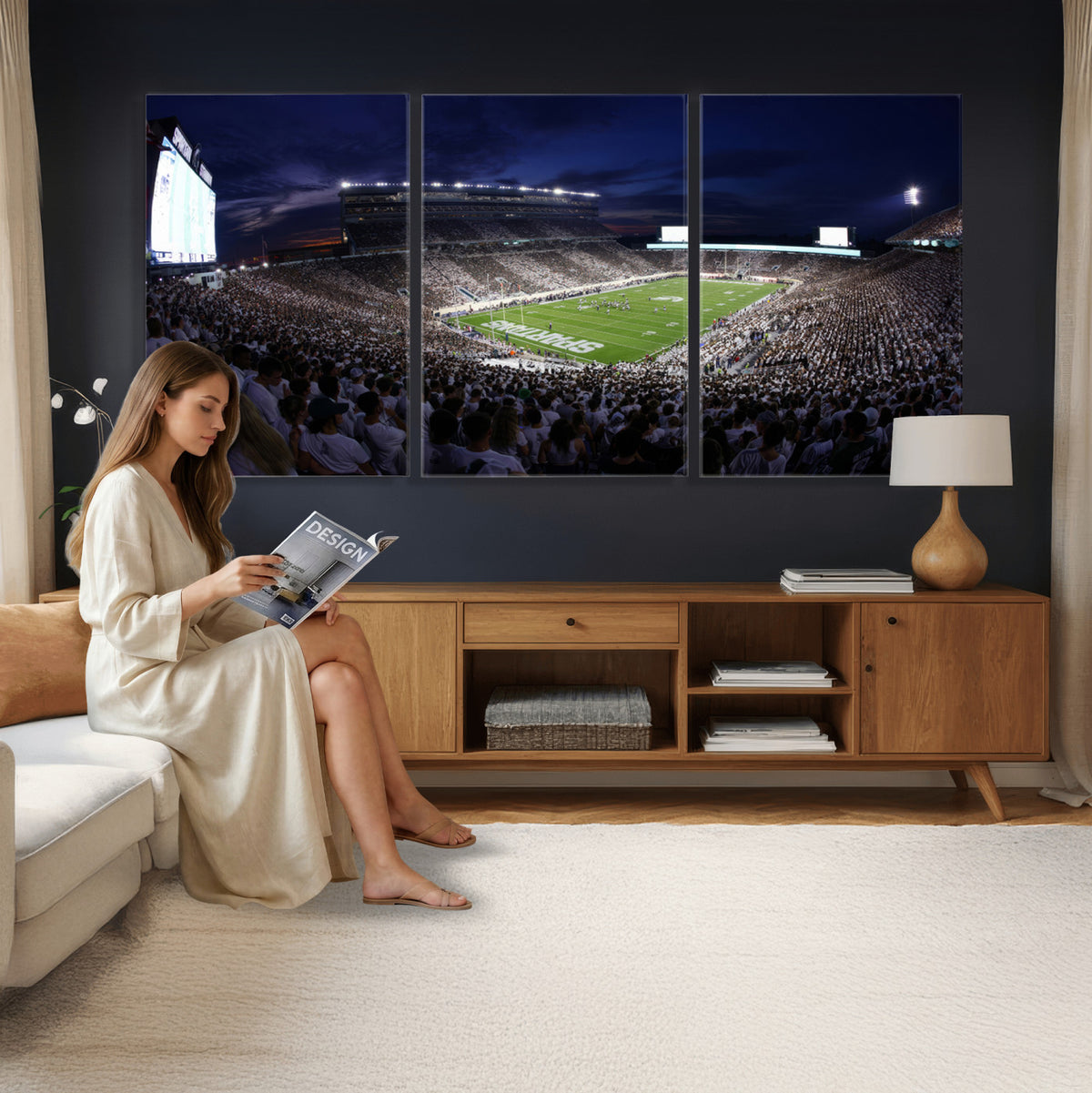 75193-PAN-FL-20X10 - Michigan State Spartans Canvas, Framed Football Team Print - East Lansing Spartan Stadium Wall Art