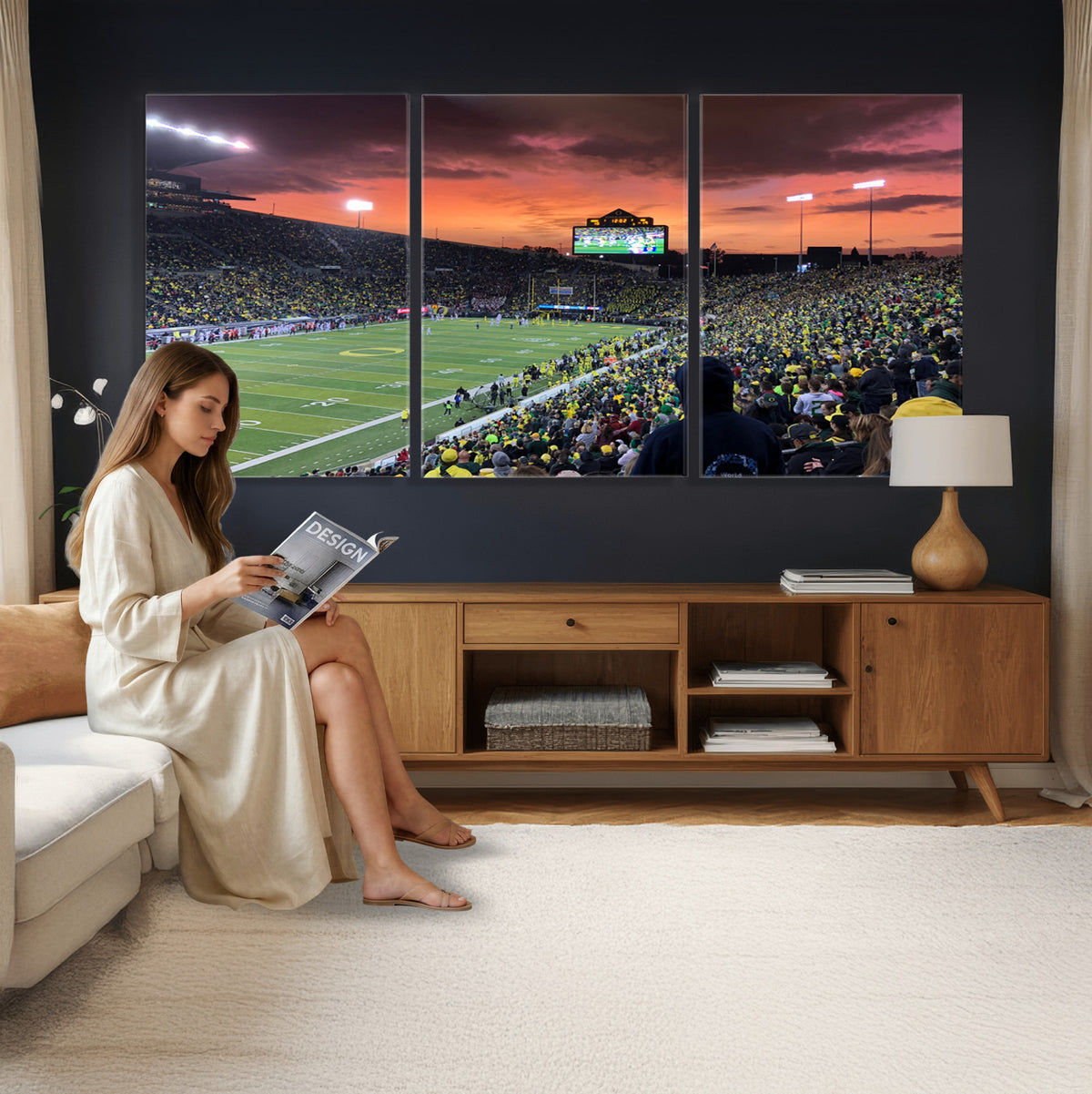 75065-PAN-FL-20X10 - Eugene Autzen Stadium Canvas Wall Art Print – Sunset Over Iconic Football Field Wall Decor for Home