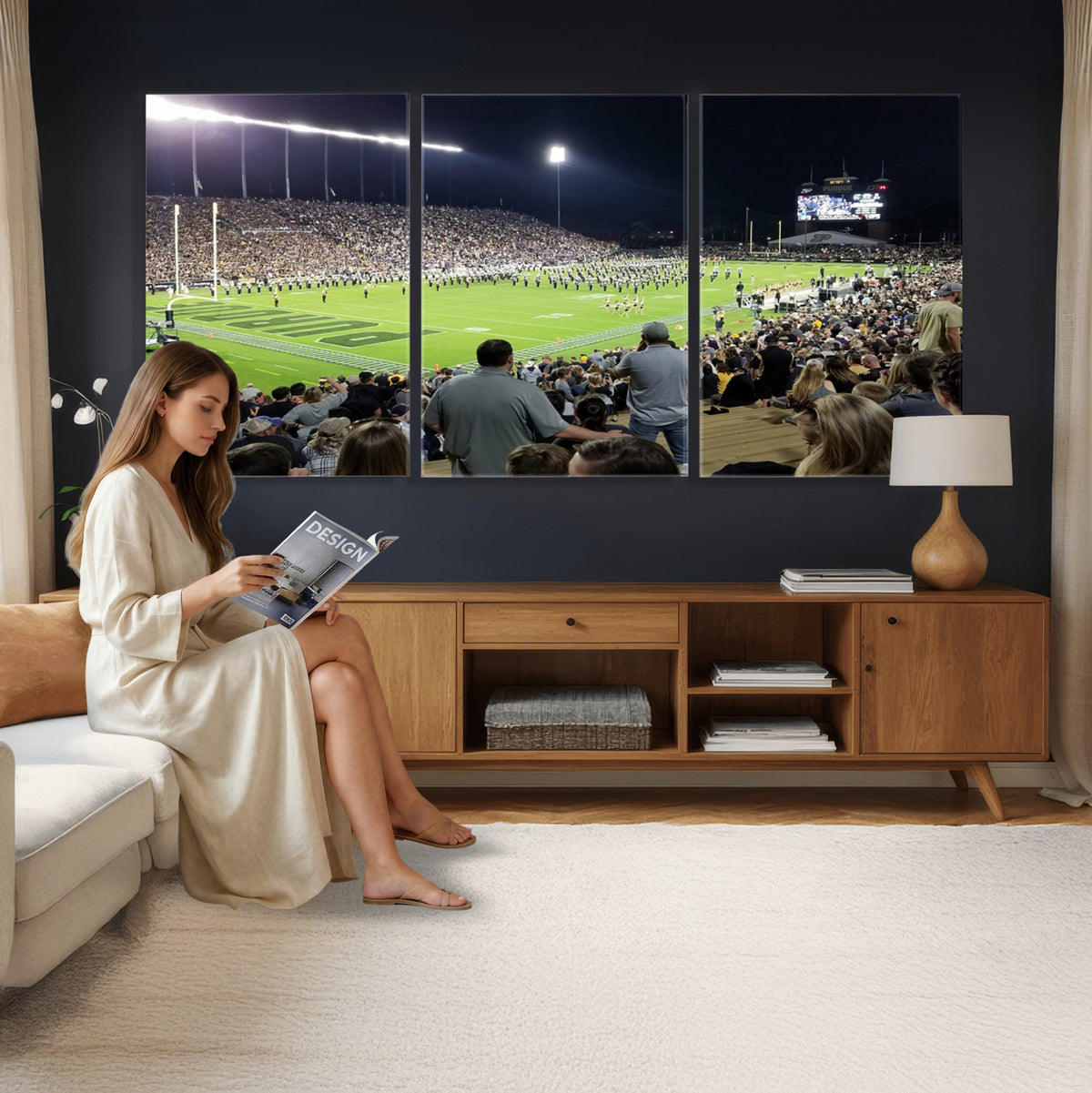 56796-PAN-FL-20X10 - Purdue University Boilermakers Football Team Print - West Lafayette Ross-Ade Stadium Wall Art Canvas
