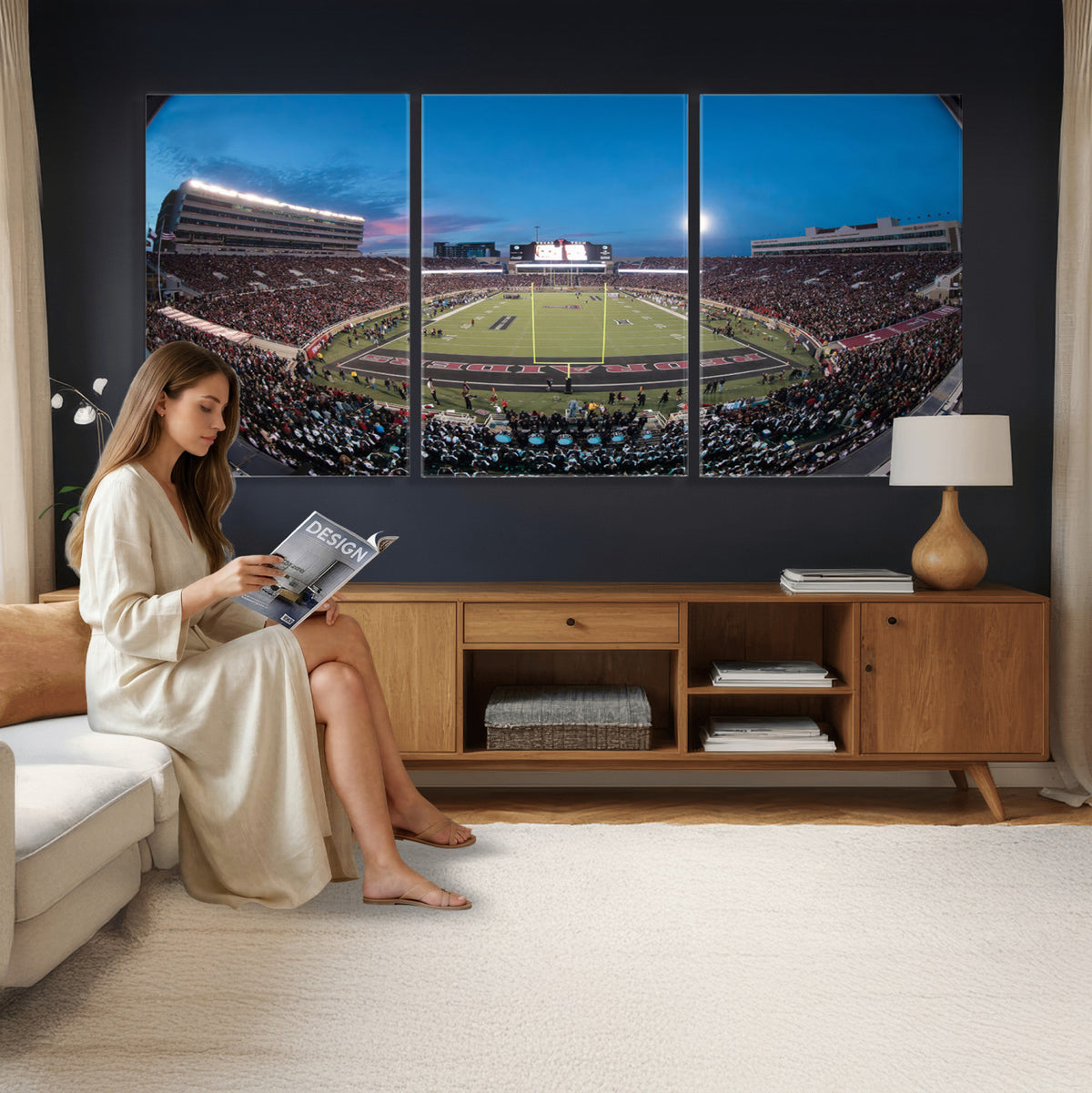 60763-PAN-FL-20X10 - Texas Tech Red Raiders Canvas, Framed Football Team Print - Lubbock Jones AT&T Stadium Wall Art