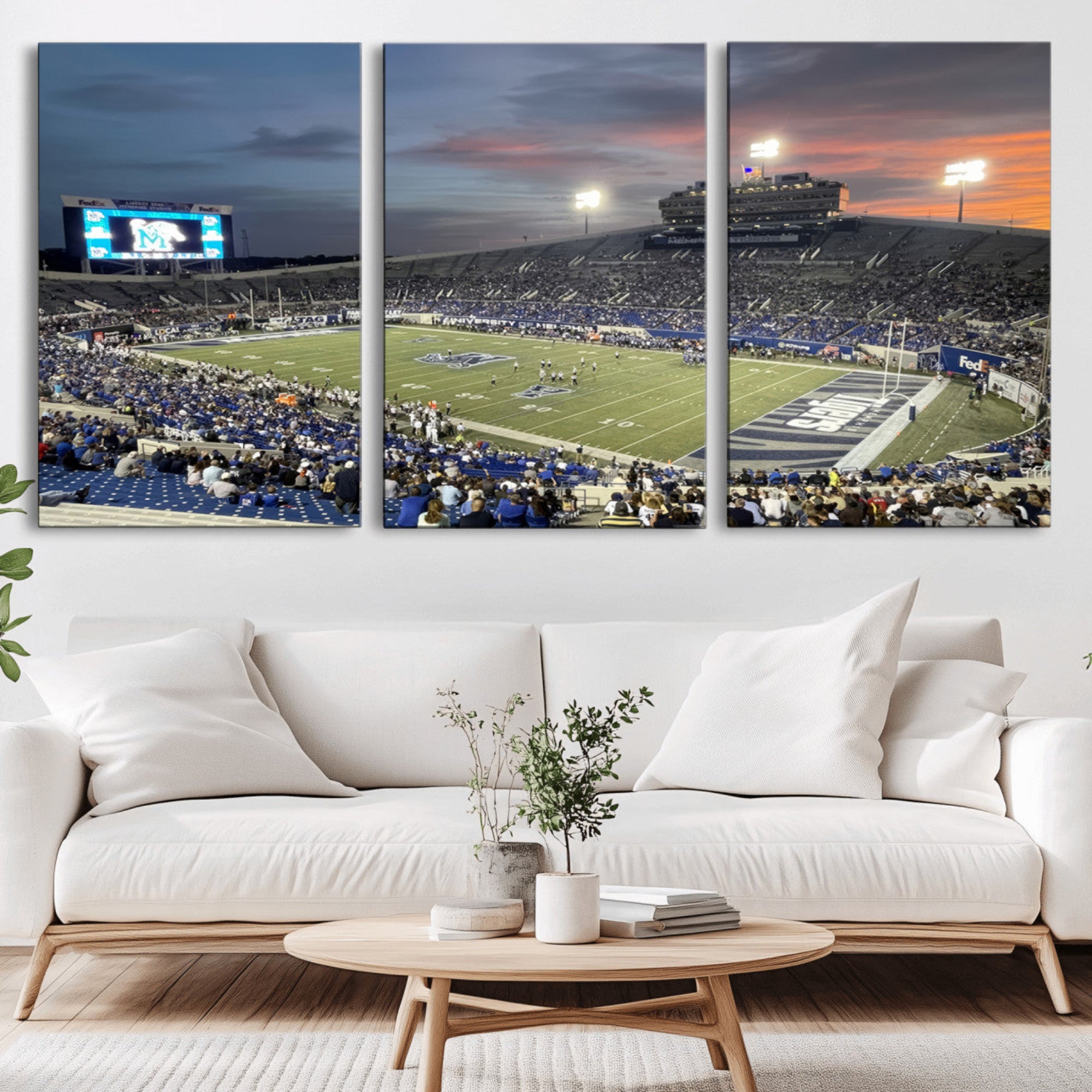 64409-MGV-CV-36X24-Memphis Tigers Football Team Print - Memphis Simmons Bank Liberty Stadium Wall Art Canvas Print