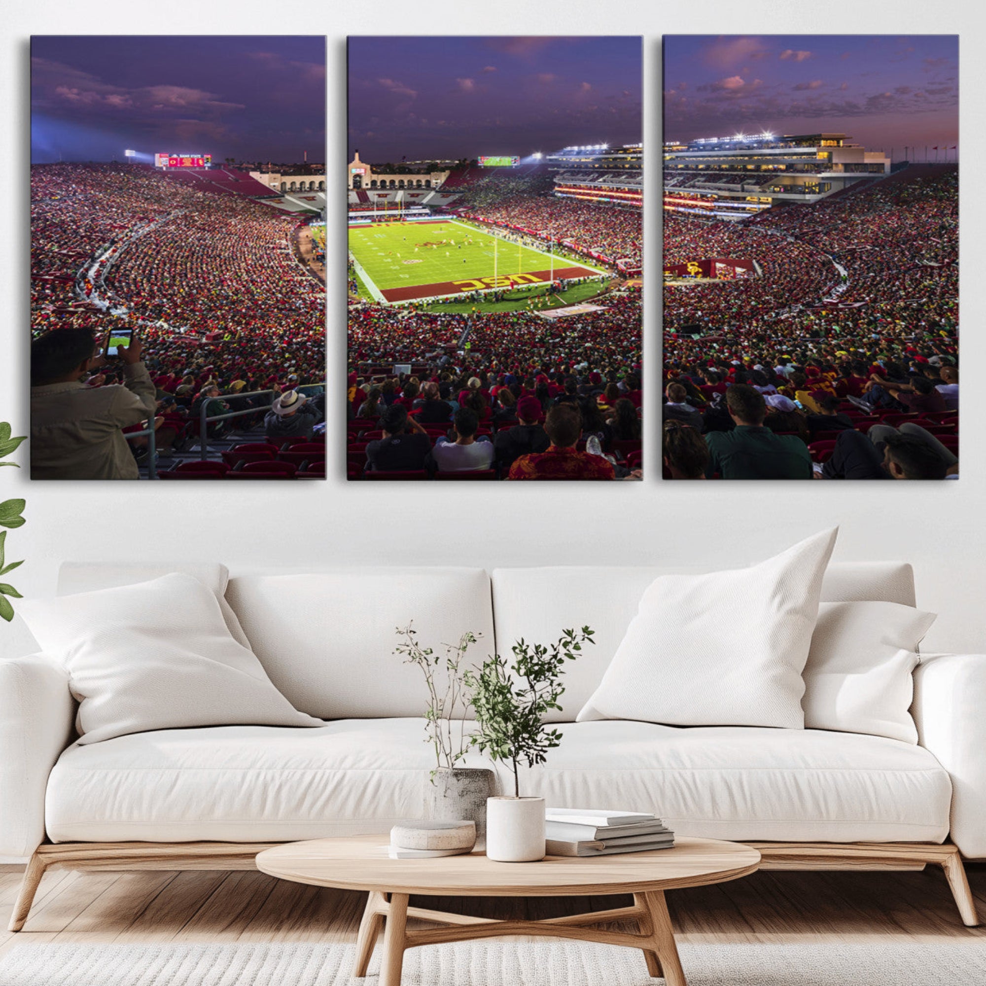 73373-MGV-CV-36X24-The University of Southern California USC Trojans Football Team Print - Los Angeles Memorial