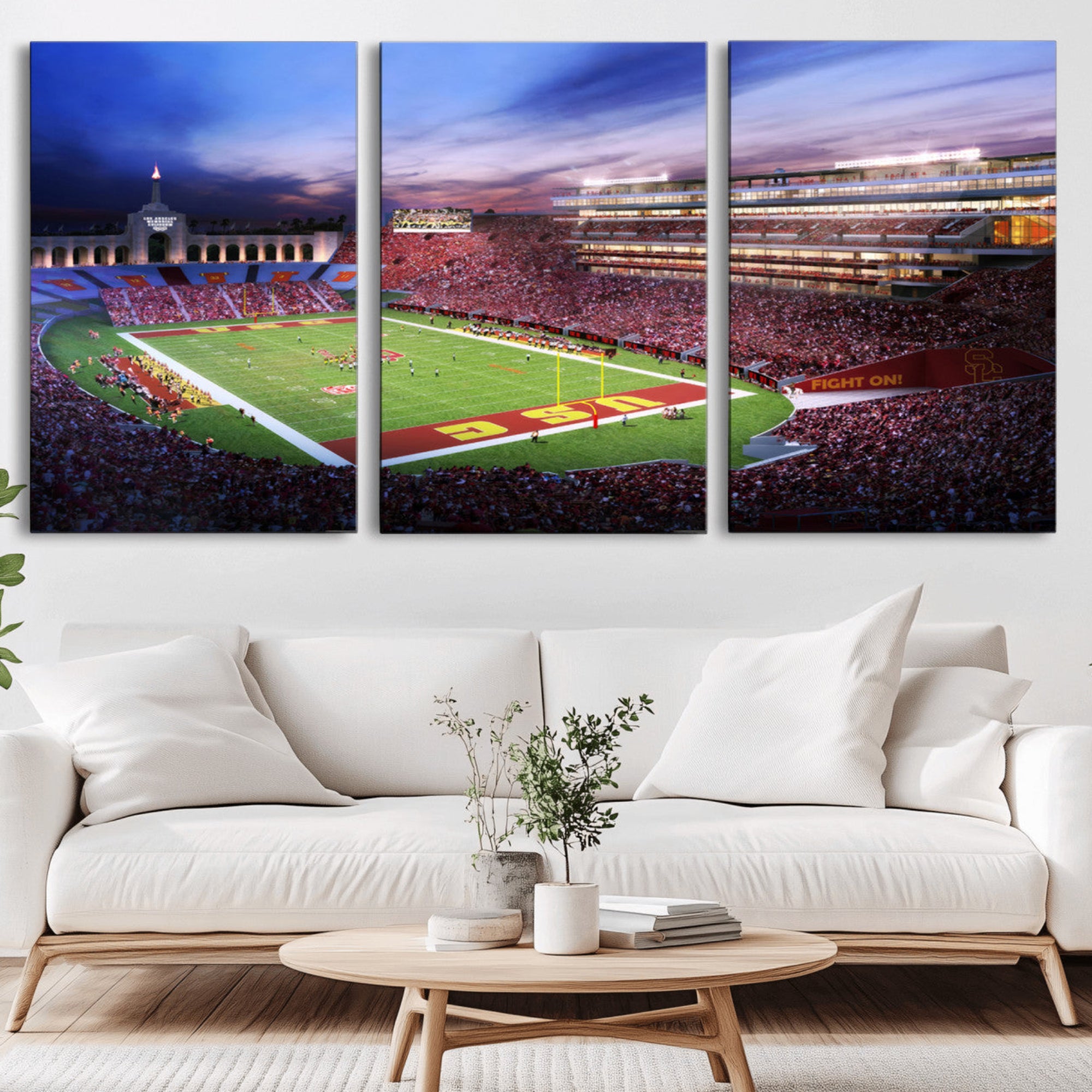 71879-MGV-CV-36X24-The University of Southern California USC Trojans Football Team Print - Los Angeles Memorial