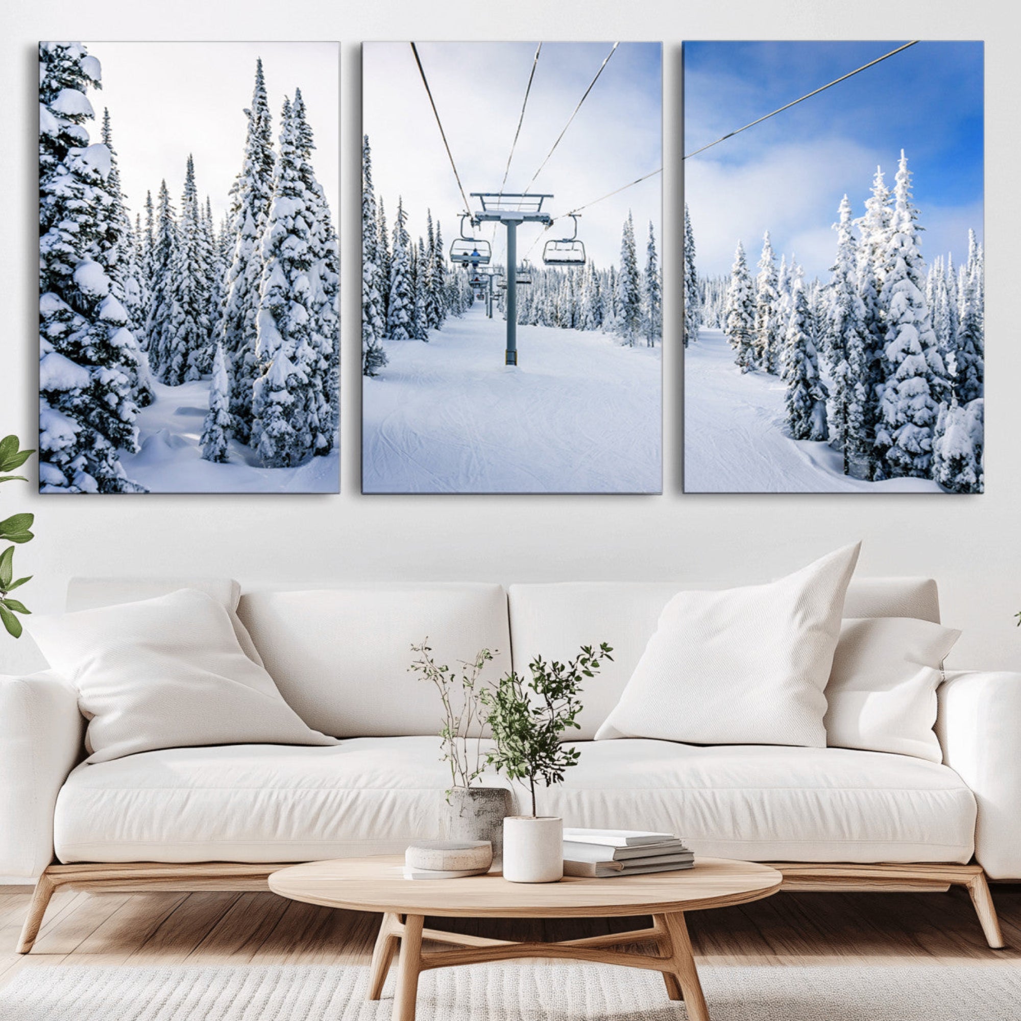 21569-MGV-CV-36X24-Winter Ski Lift Wall Art Print - Landscape Wall Art | Snowy Mountain Adventure | Perfect for Cabin