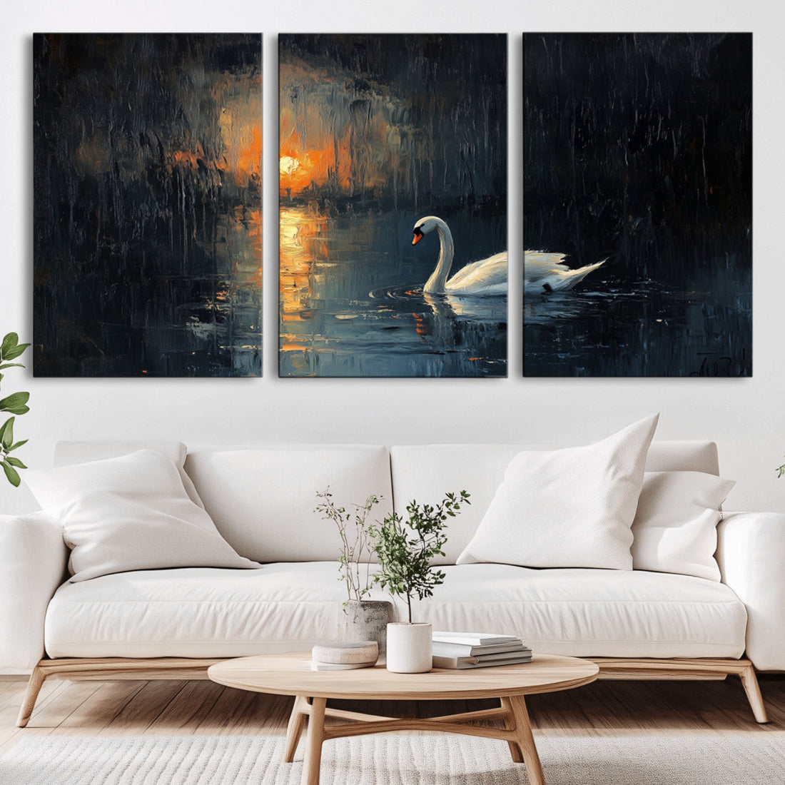 Abstract Swan on Water Wall Art Canvas Print, Elegant Nature Scene for Modern Decor