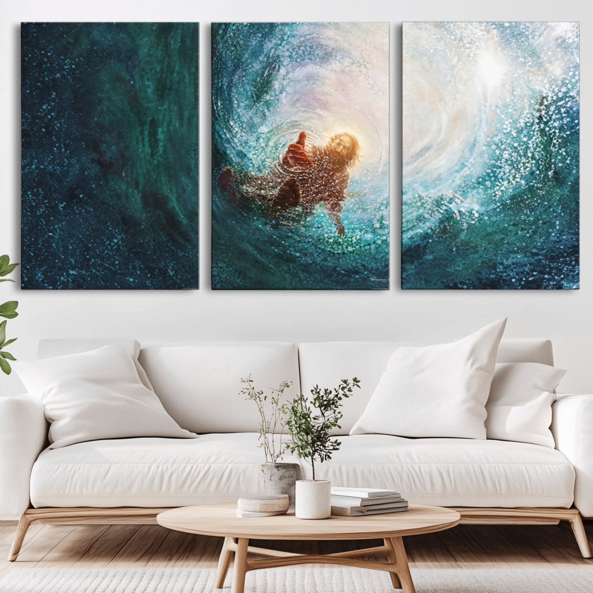 30368-MGV-CV-36X24-Powerful Jesus Canvas Print - Hand of Salvation, Inspirational Wall Art - Framed, Ready to Hang for