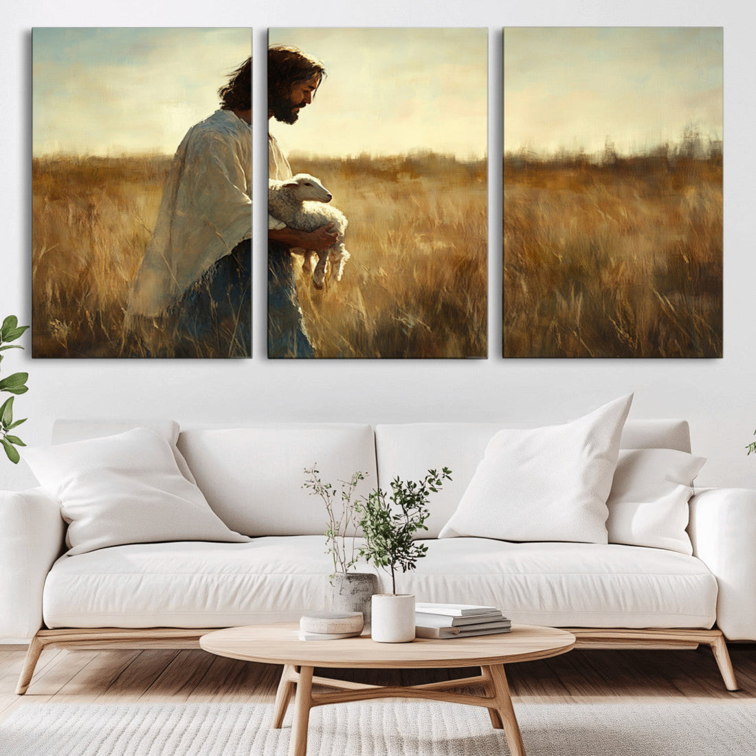 Jesus the Good Shepherd Wall Art Canvas Print, Inspirational Christian Religious Print for Prayer Room