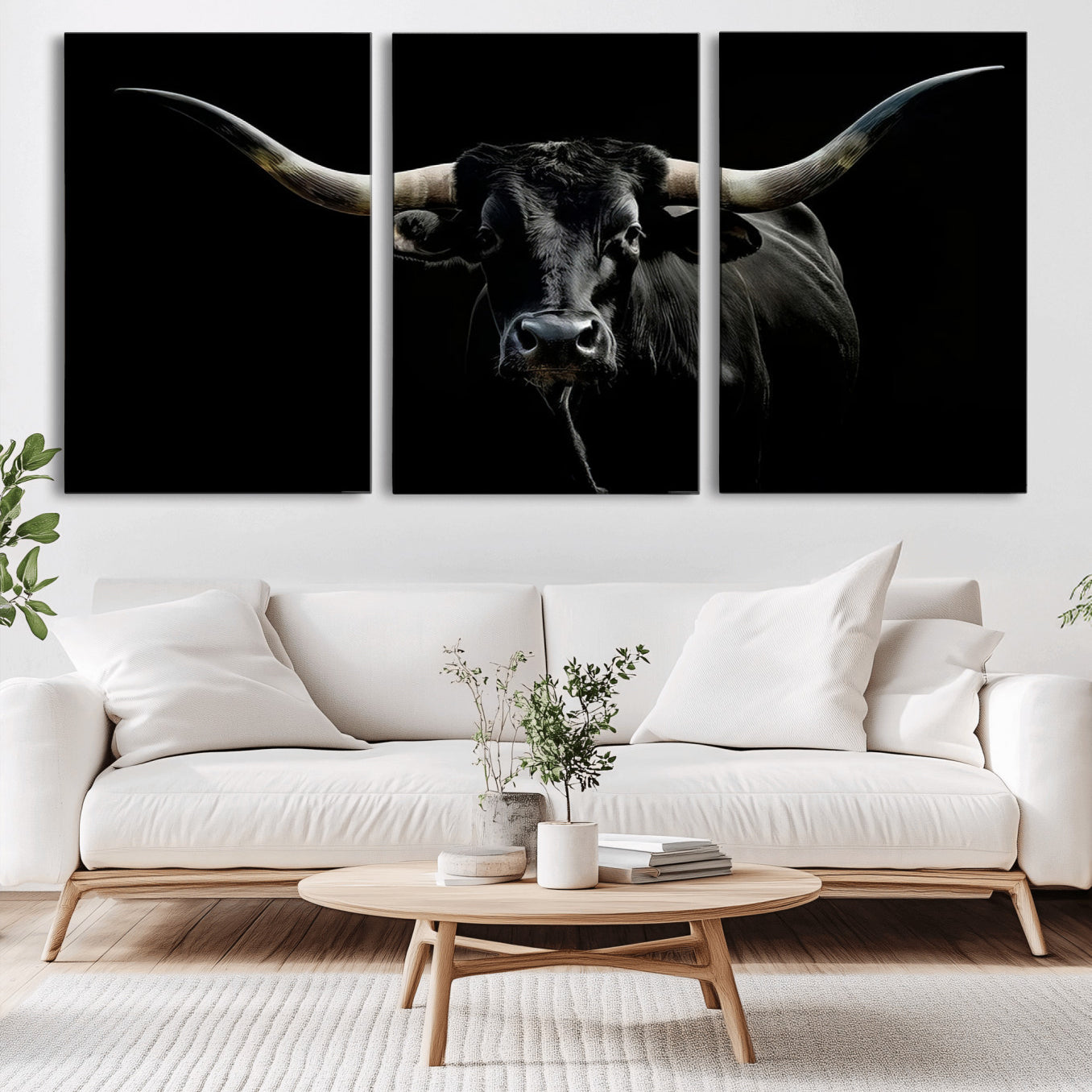 -Texas Black Longhorn Bull Wall Art Canvas Print - Western Texas Cattle Rustic Decor Print - Longhorn