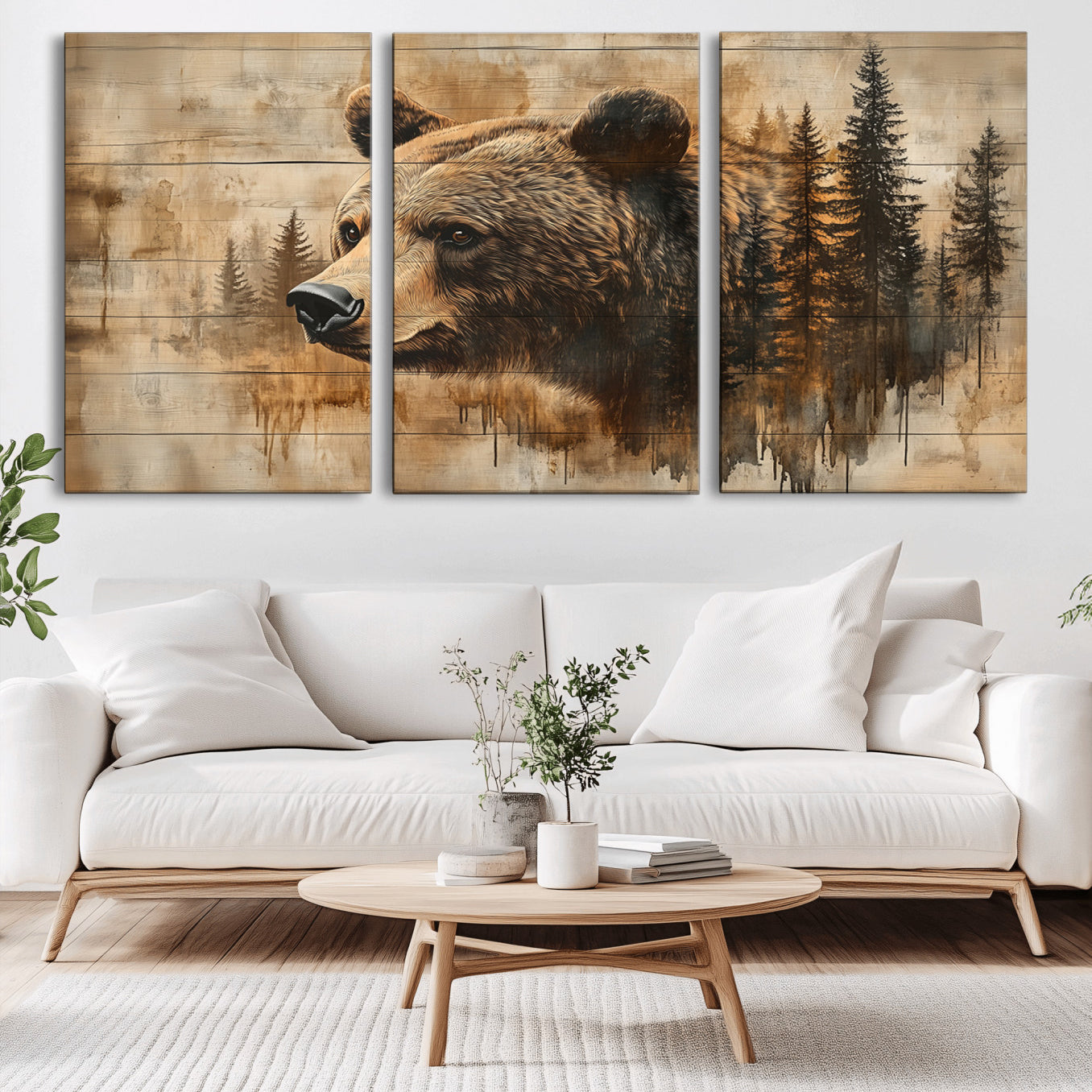 48378-MGV-CV-36X24-Rustic Grizzly Bear Wall Art, Abstract Grizzly 399 Bear Wall Art Canvas Print - Woodland Wildlife
