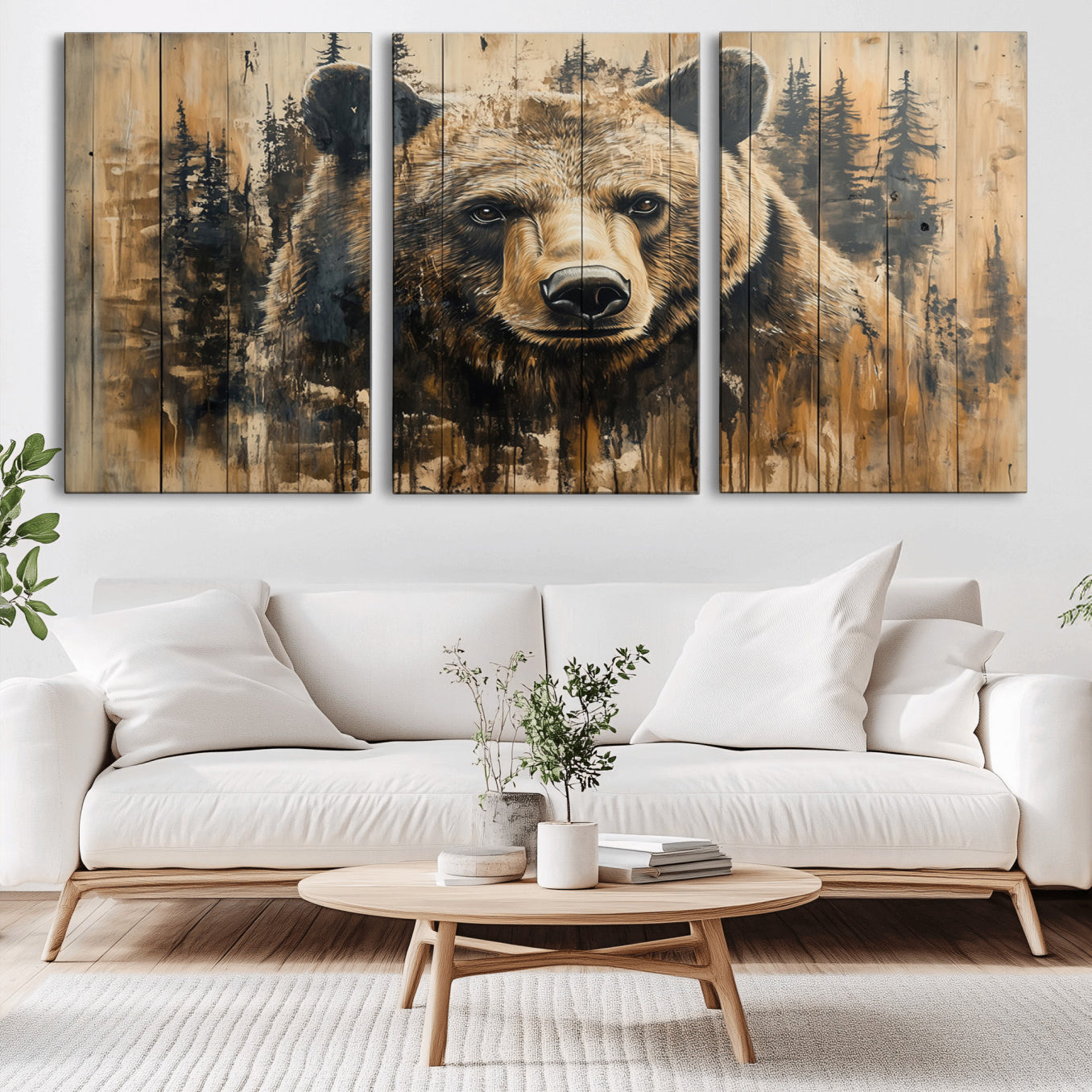 -Majestic Grizzly 399 Bear Wall Art | 3-Panel Rustic Canvas Print for Living Room, Office, or Cabin