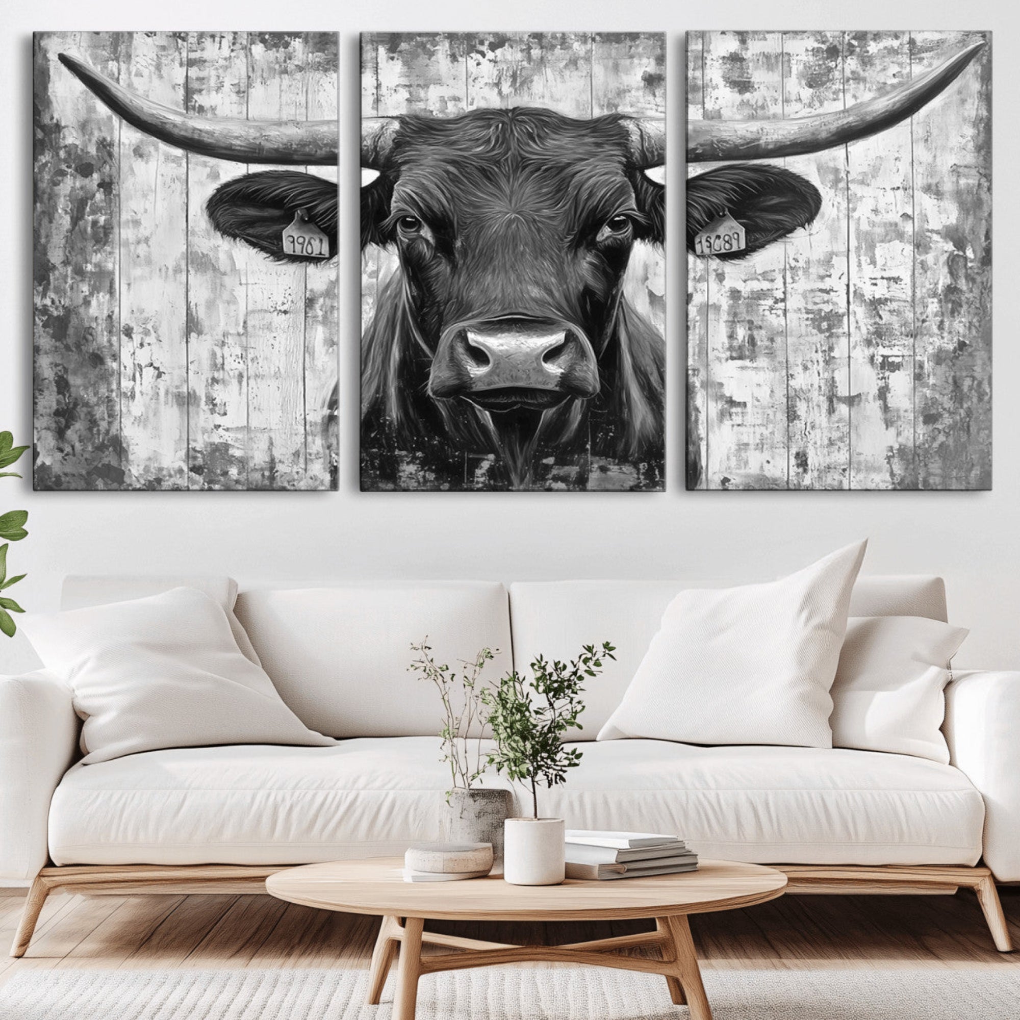 -Abstract Longhorn Bull Wall Art Canvas Print - Rustic Texas Western Cow Artwork