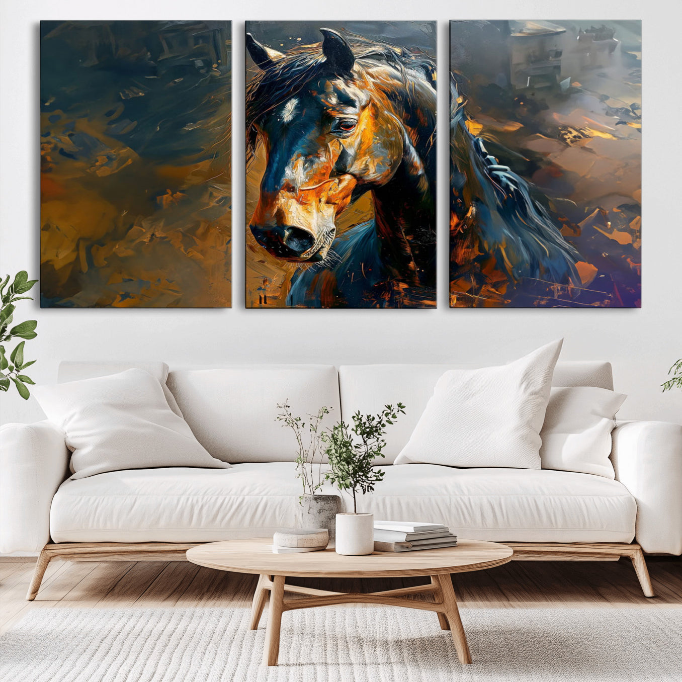 29909-MGV-CV-36X24-Abstract Horse Wall Art Canvas Print | Farmhouse Wall Decor | Western Cabin Art | Rustic Horse Decor