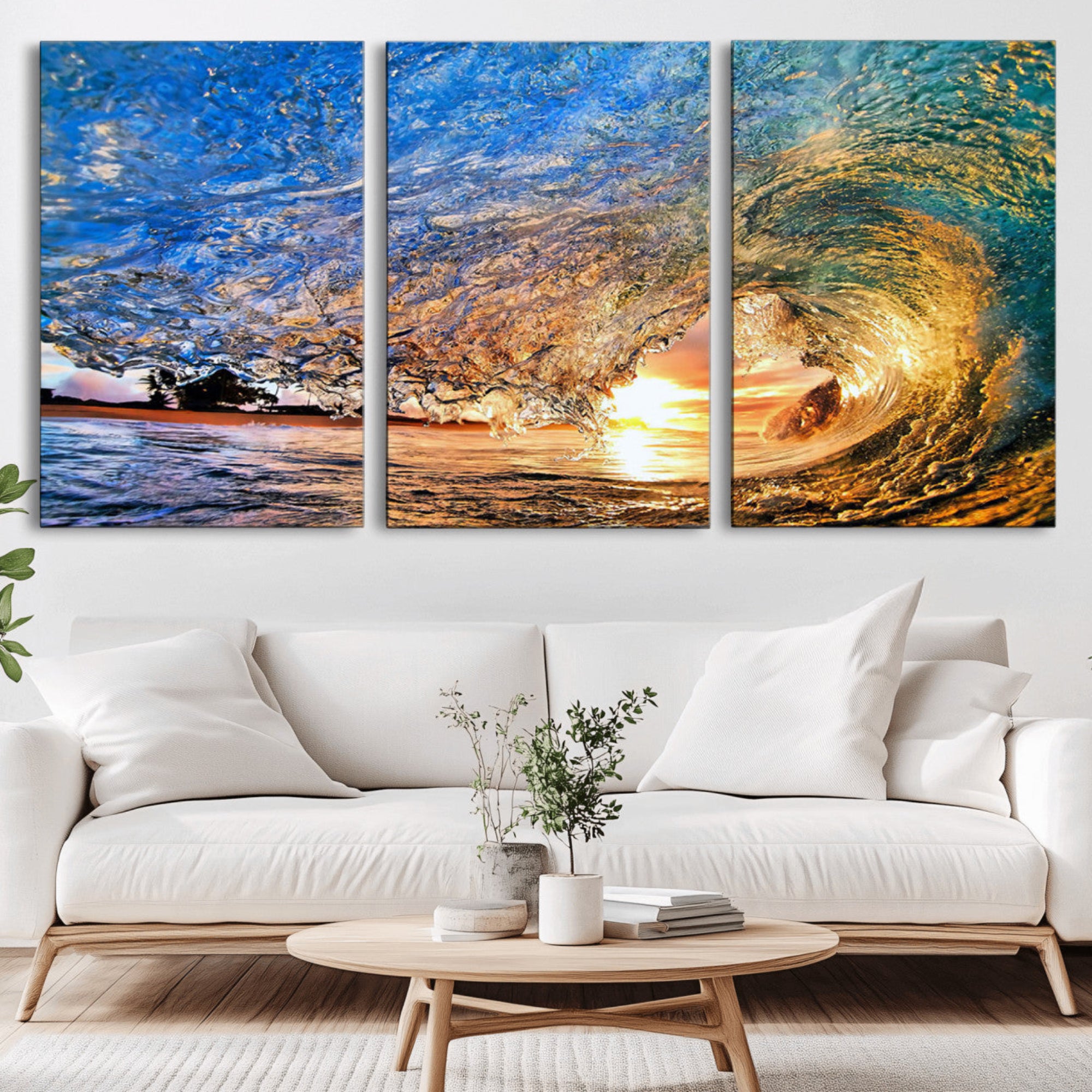 84627-MGV-CV-36X24-Ocean Wave at Sunset Canvas Wall Art – Vibrant Coastal Beach Waves Print, Large Nautical Decor,