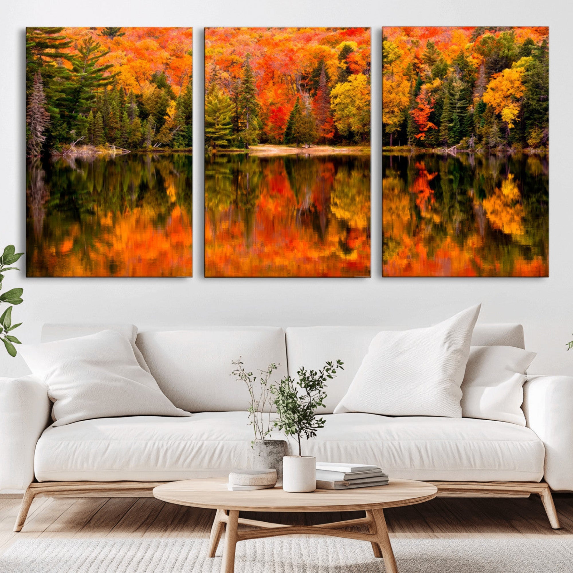 75397-MGV-CV-36X24-Forest Reflection Art | Autumn Forest Reflection Wall Art | Triptych Canvas Print | Vibrant Fall
